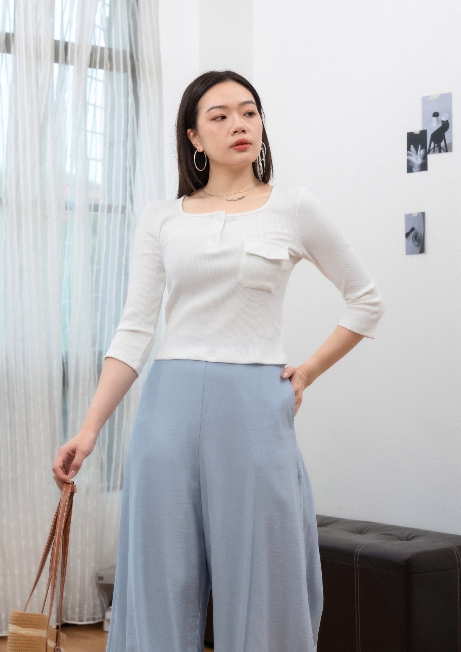 Square Neck Short-Sleeve Top ZBP6070