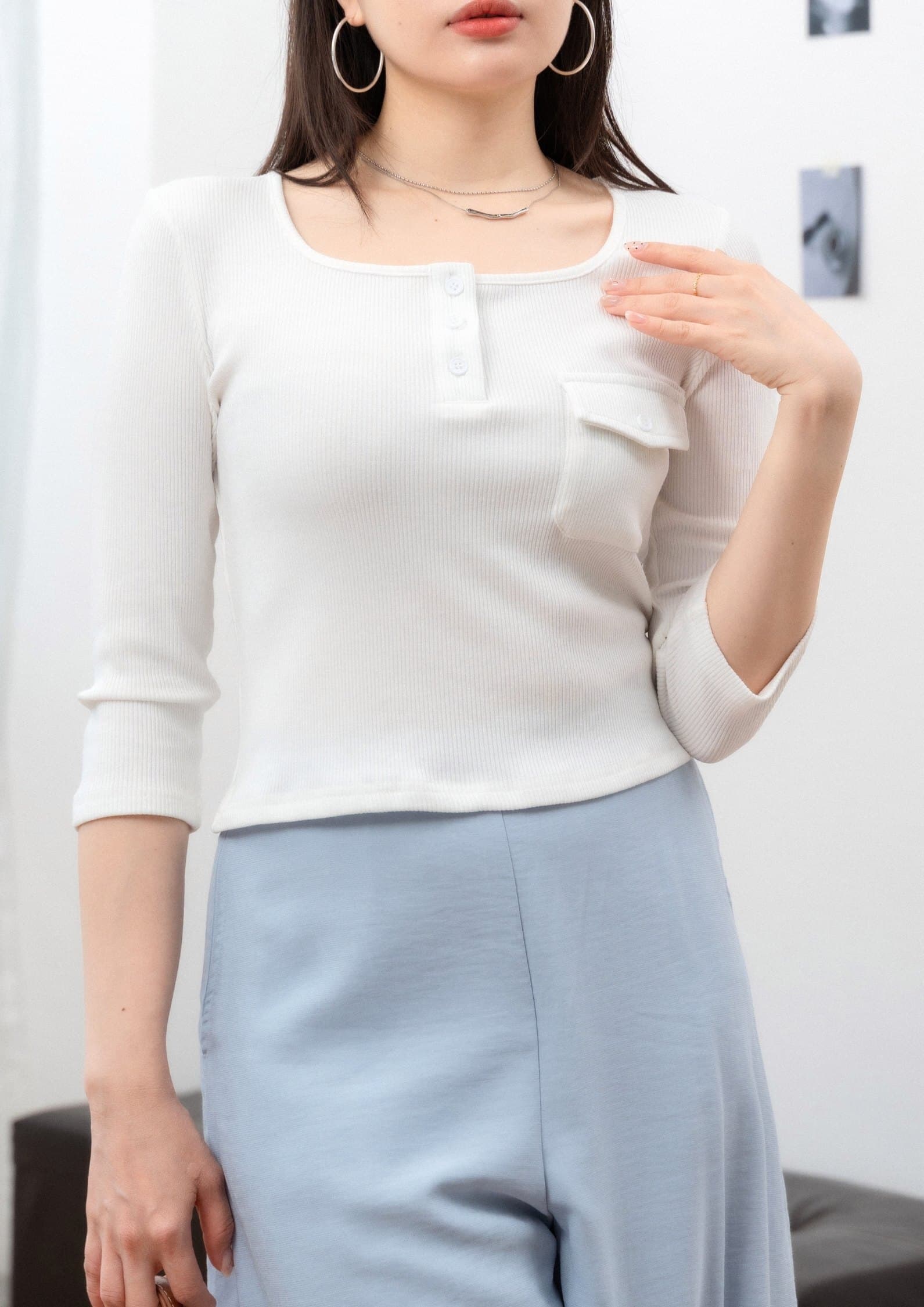 Square Neck Short-Sleeve Top ZBP6070