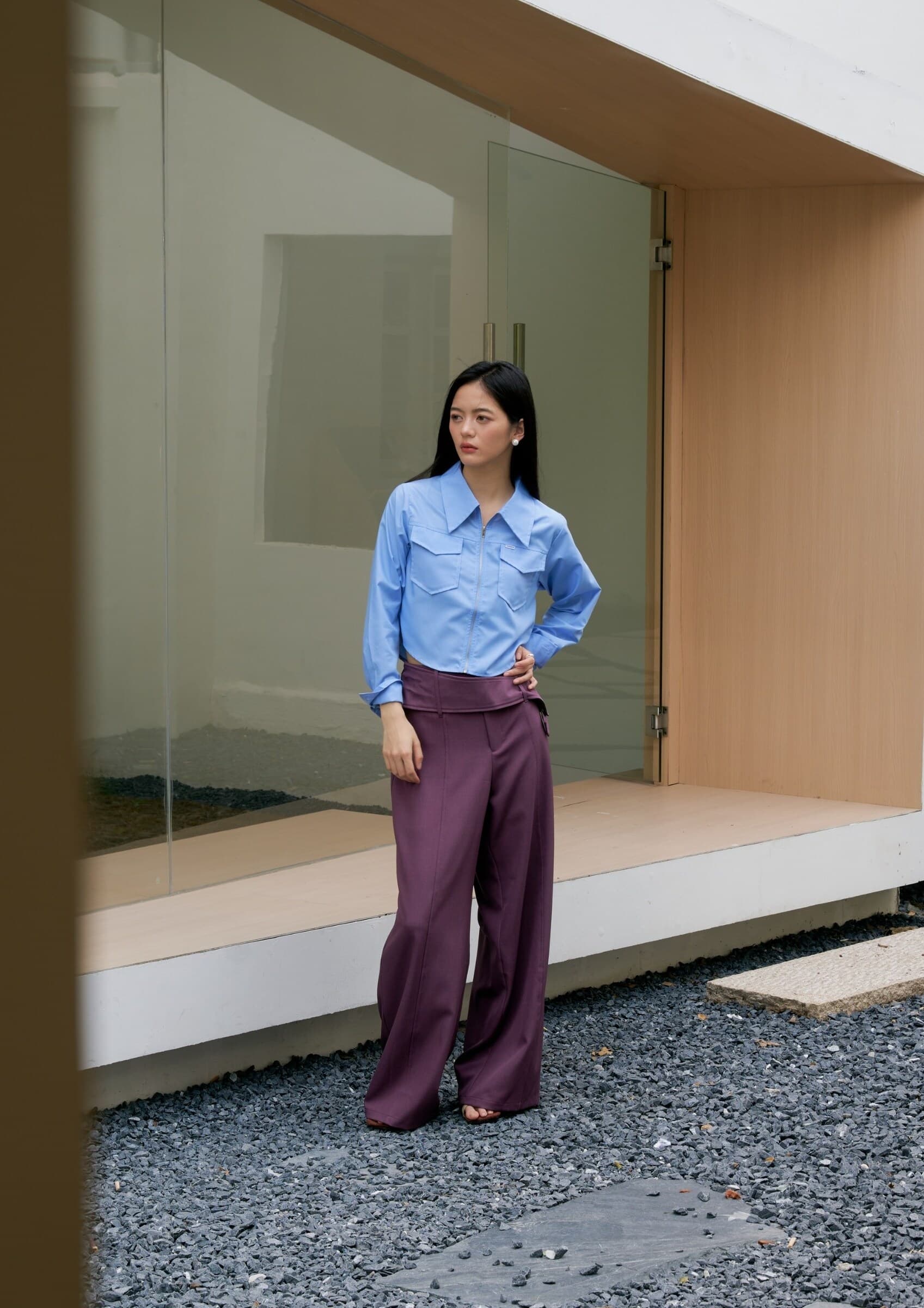 Cropped Zip-Up Shirt ZBP6073