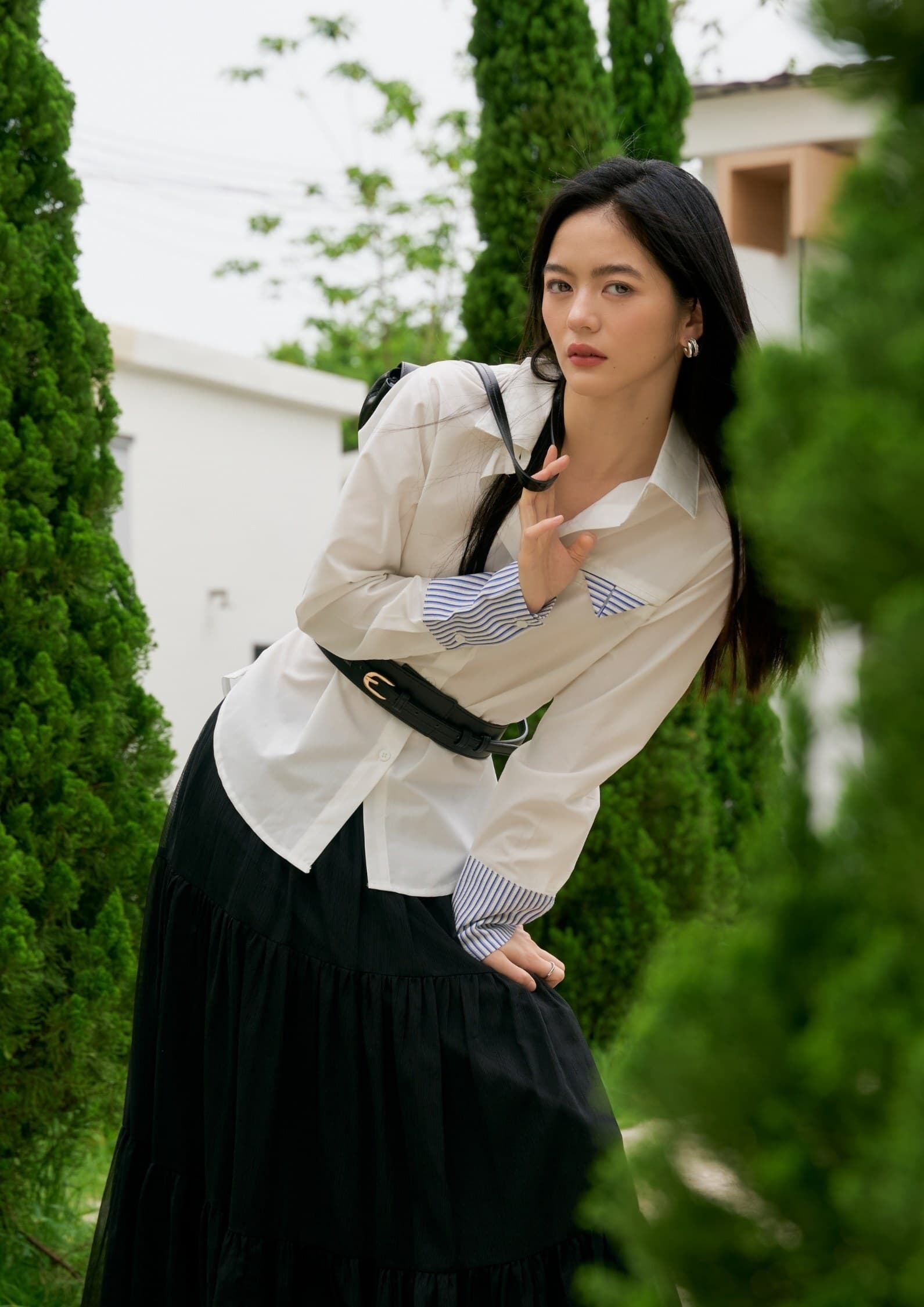 Striped Sleeve Panel White Shirt ZBP6072