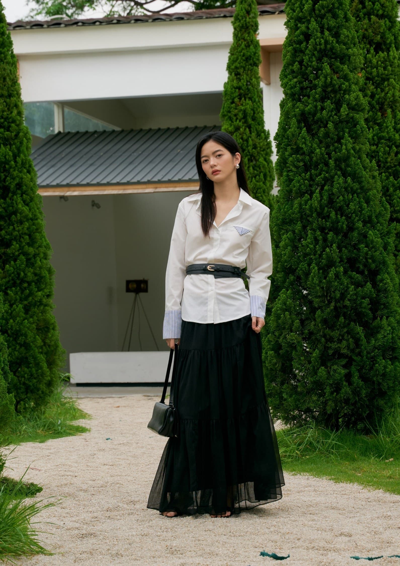 Striped Sleeve Panel White Shirt ZBP6072