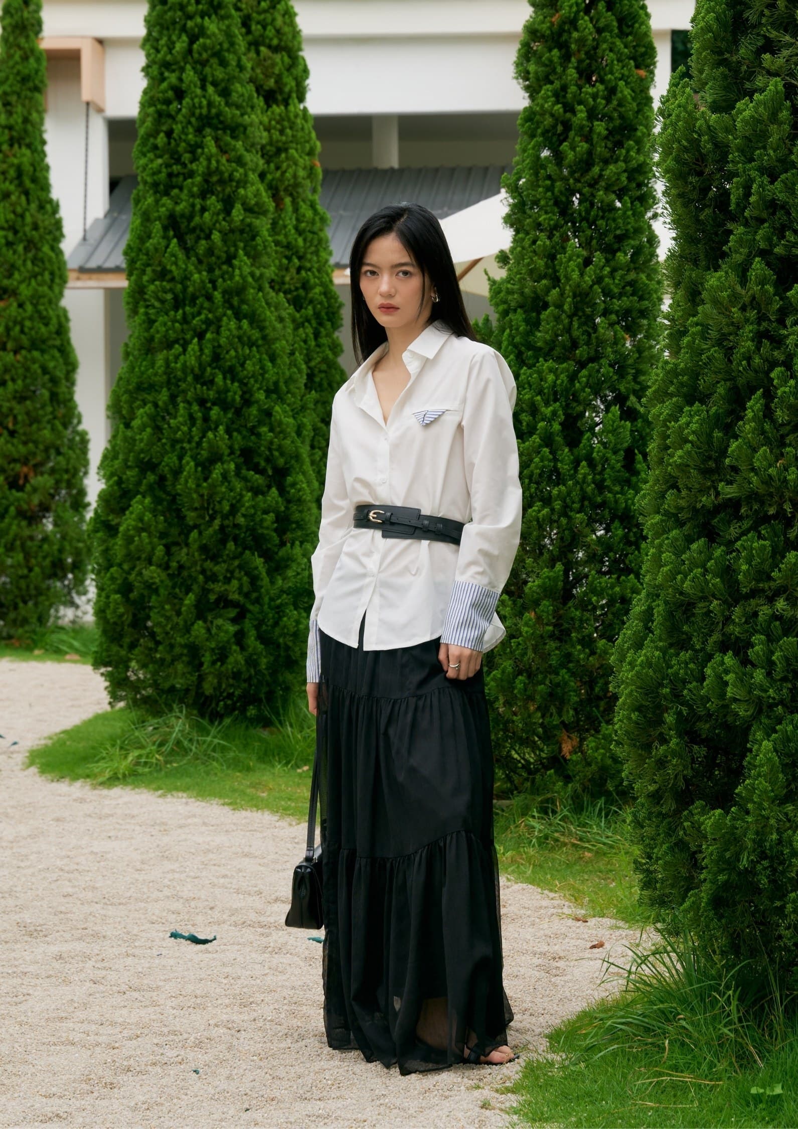 Striped Sleeve Panel White Shirt ZBP6072