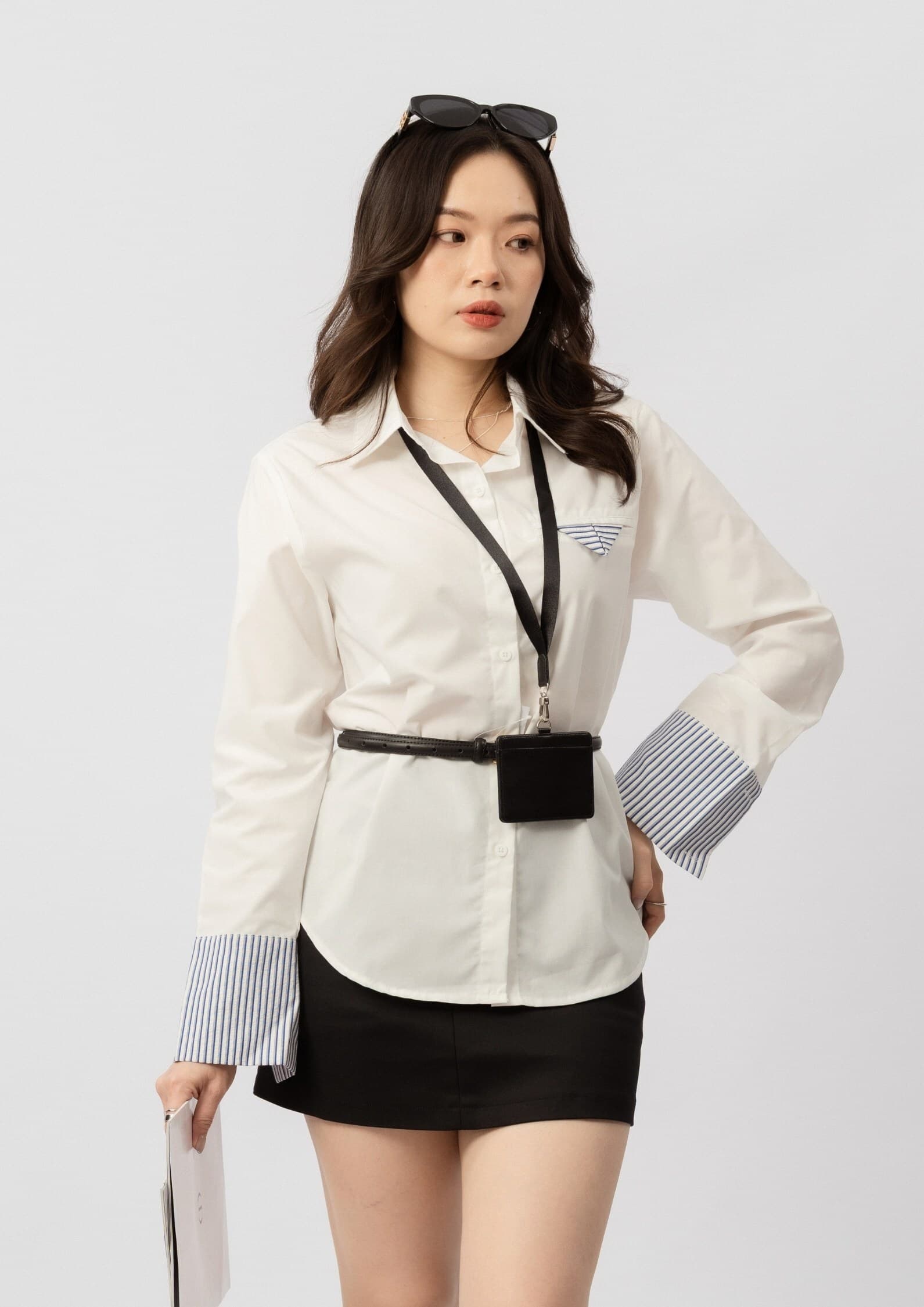 Striped Sleeve Panel White Shirt ZBP6072