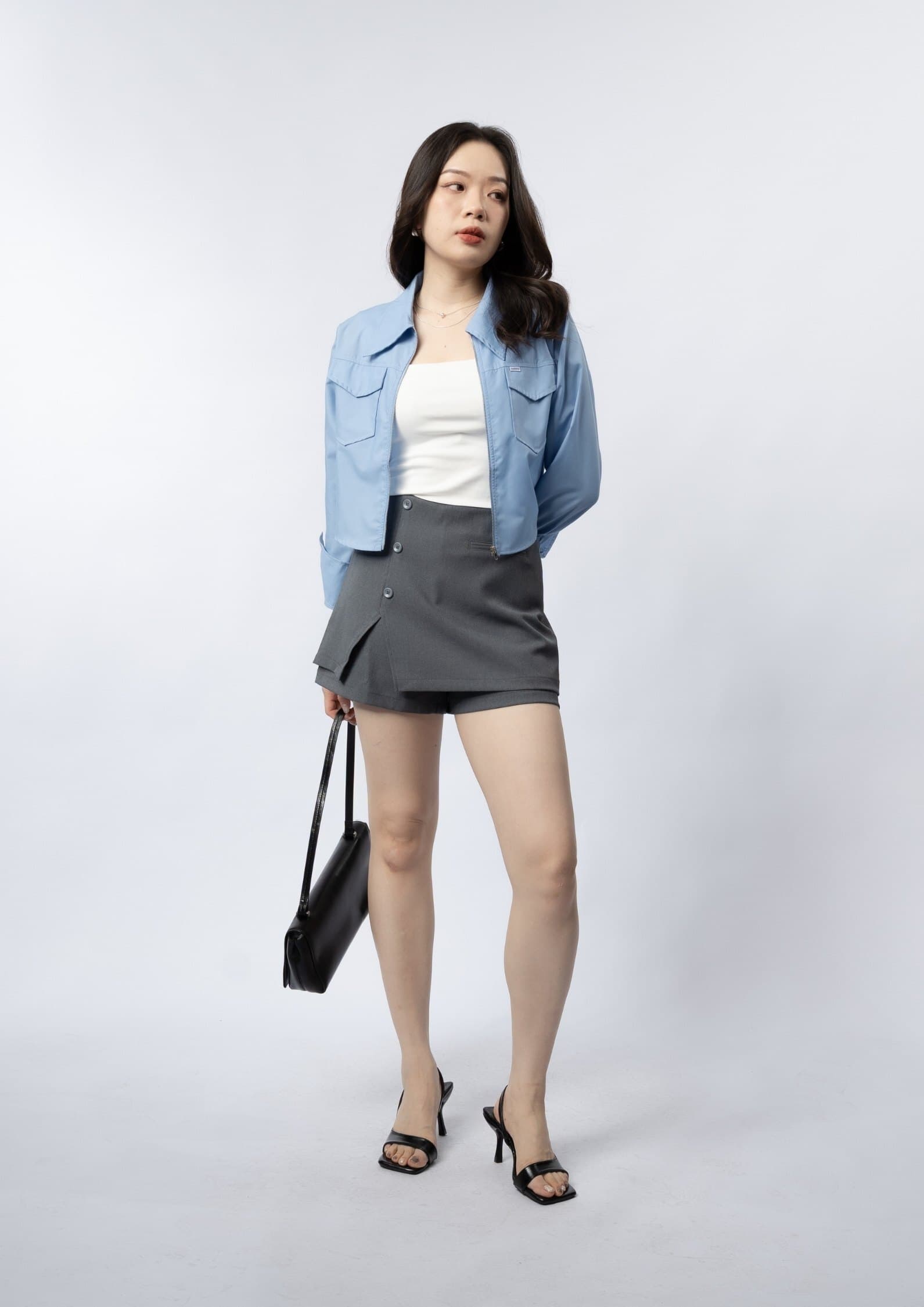 Cropped Zip-Up Shirt ZBP6073