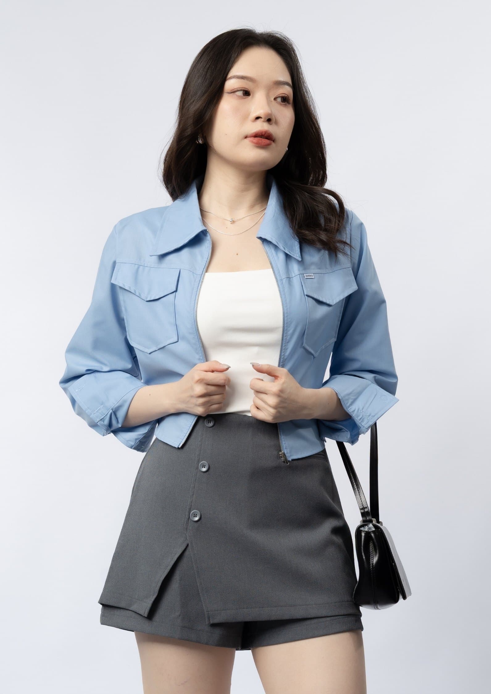 Cropped Zip-Up Shirt ZBP6073