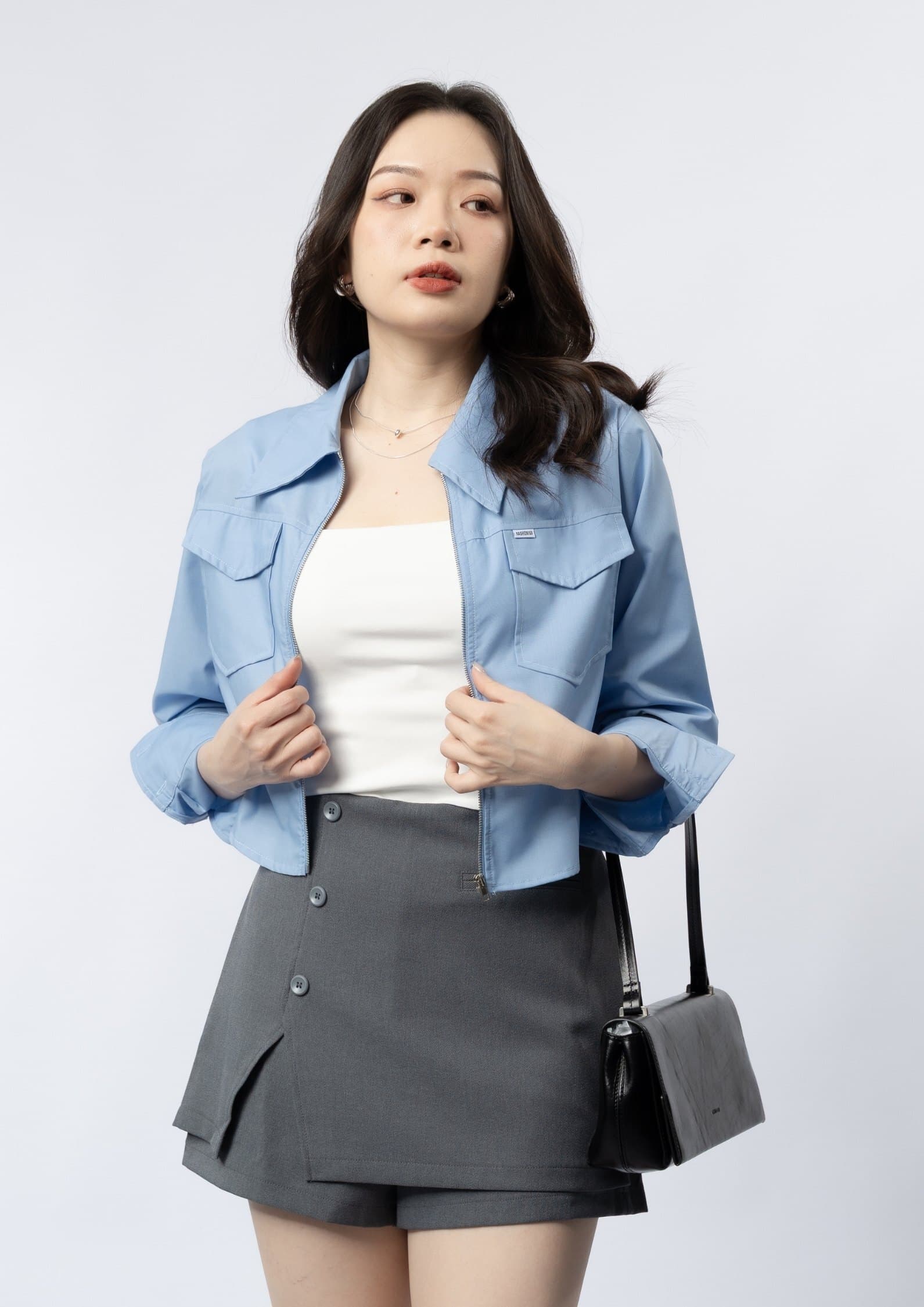 Cropped Zip-Up Shirt ZBP6073