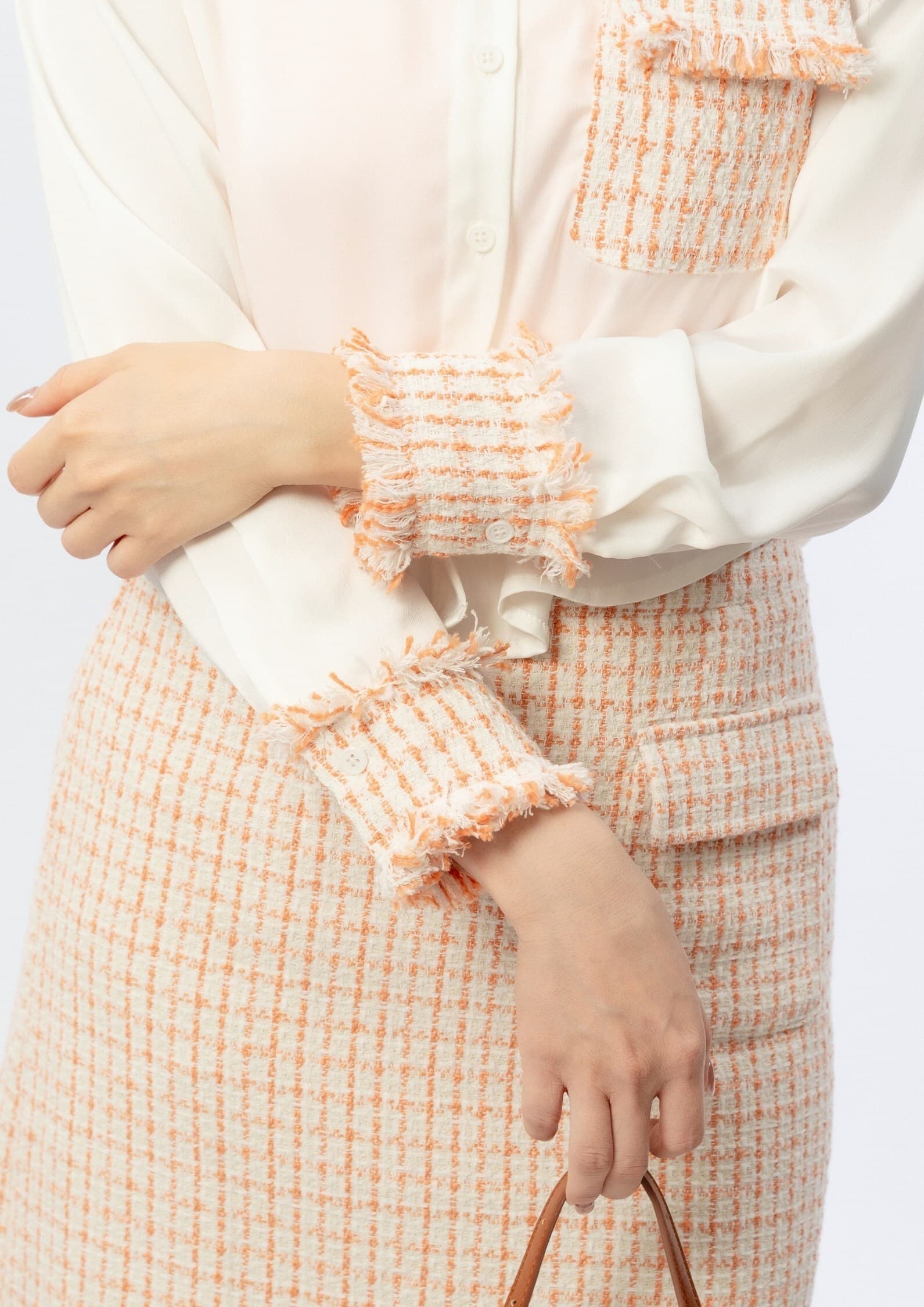 Satin Tweed Panel Shirt ZBP6079