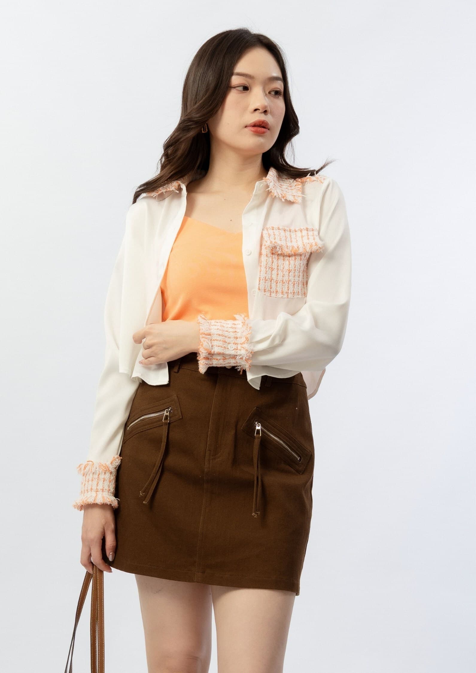Satin Tweed Panel Shirt ZBP6079