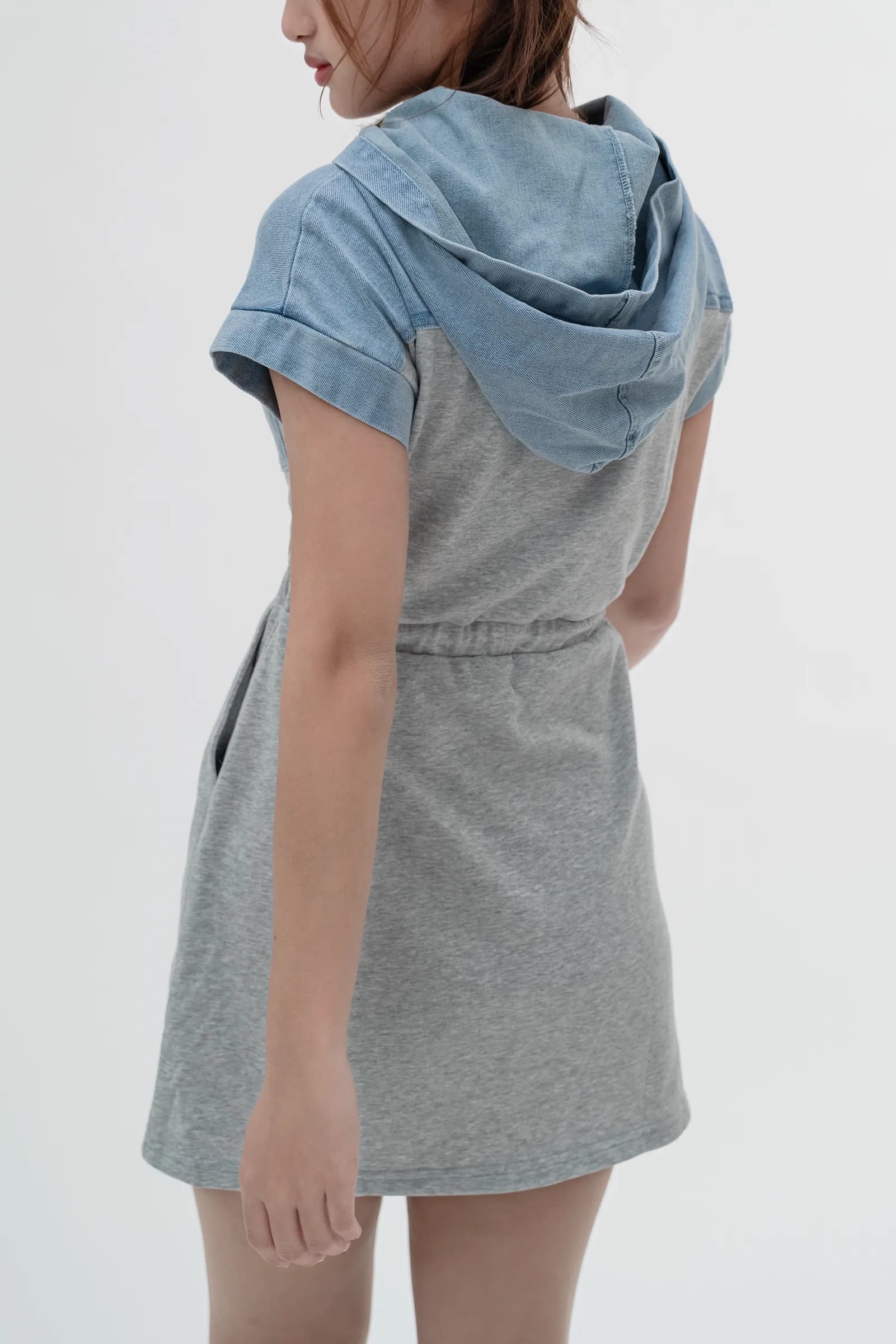 Cotton-Denim Spliced Hoodie Dress ZBL4071