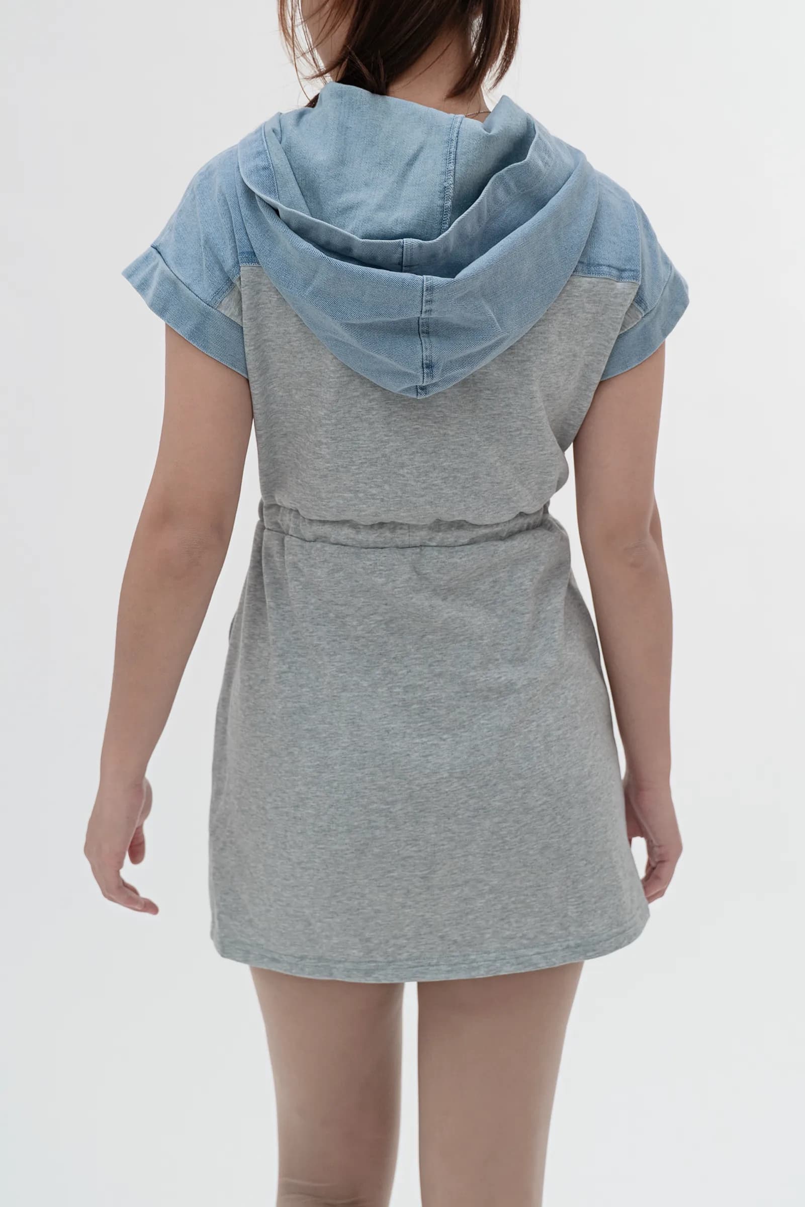 Cotton-Denim Spliced Hoodie Dress ZBL4071
