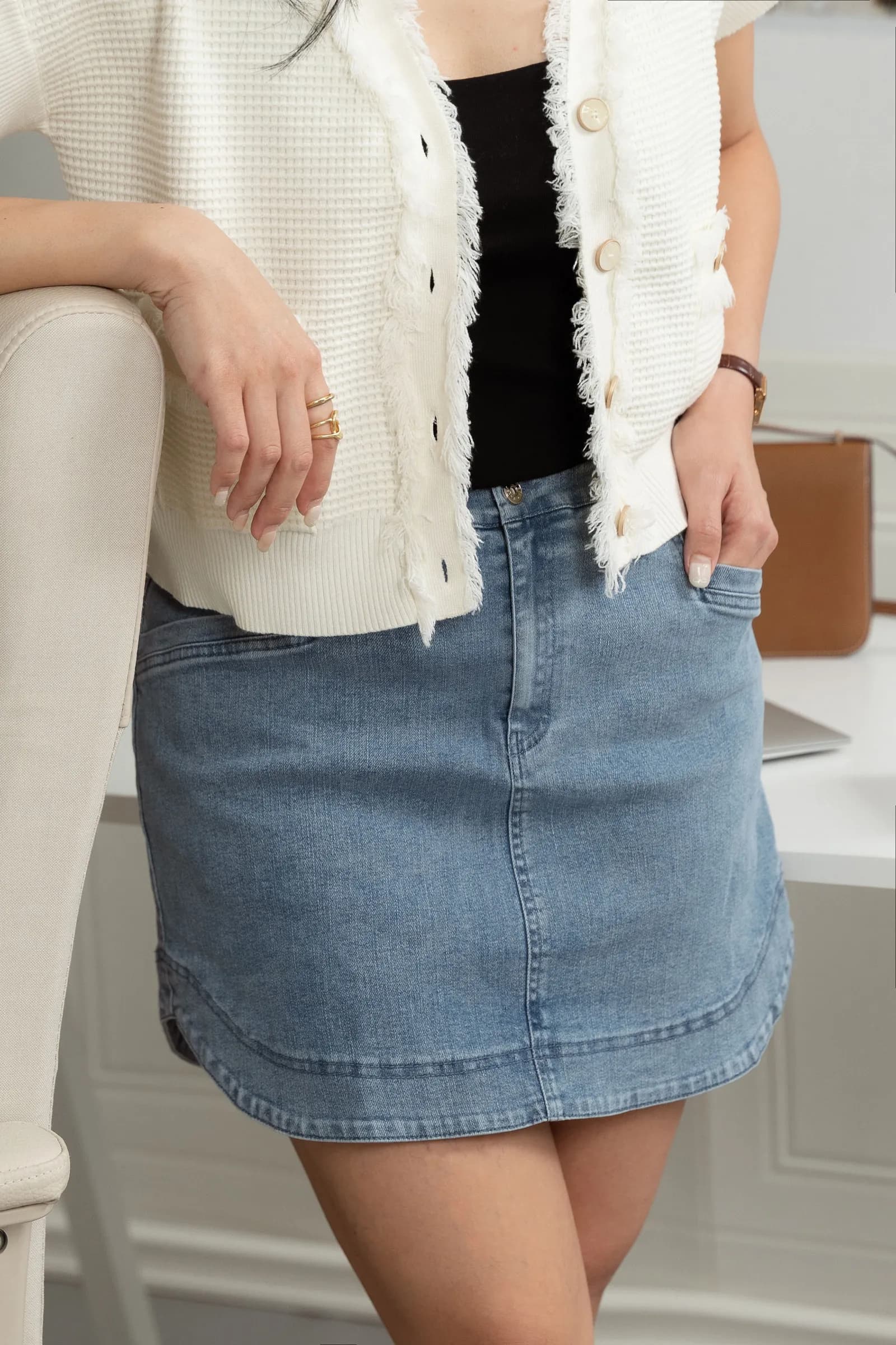Dorothy Denim Curved Hem-Skirt ZJK5002