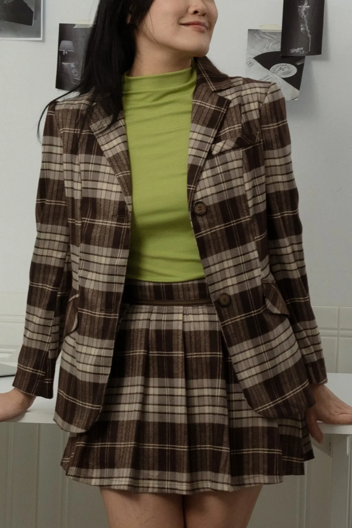Hazel Brown Plaid Blazer ZBP5019