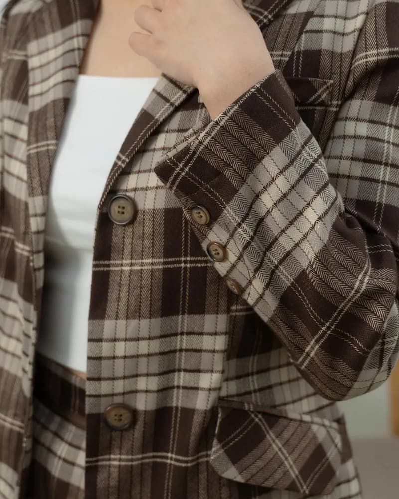 Hazel Brown Plaid Blazer ZBP5019