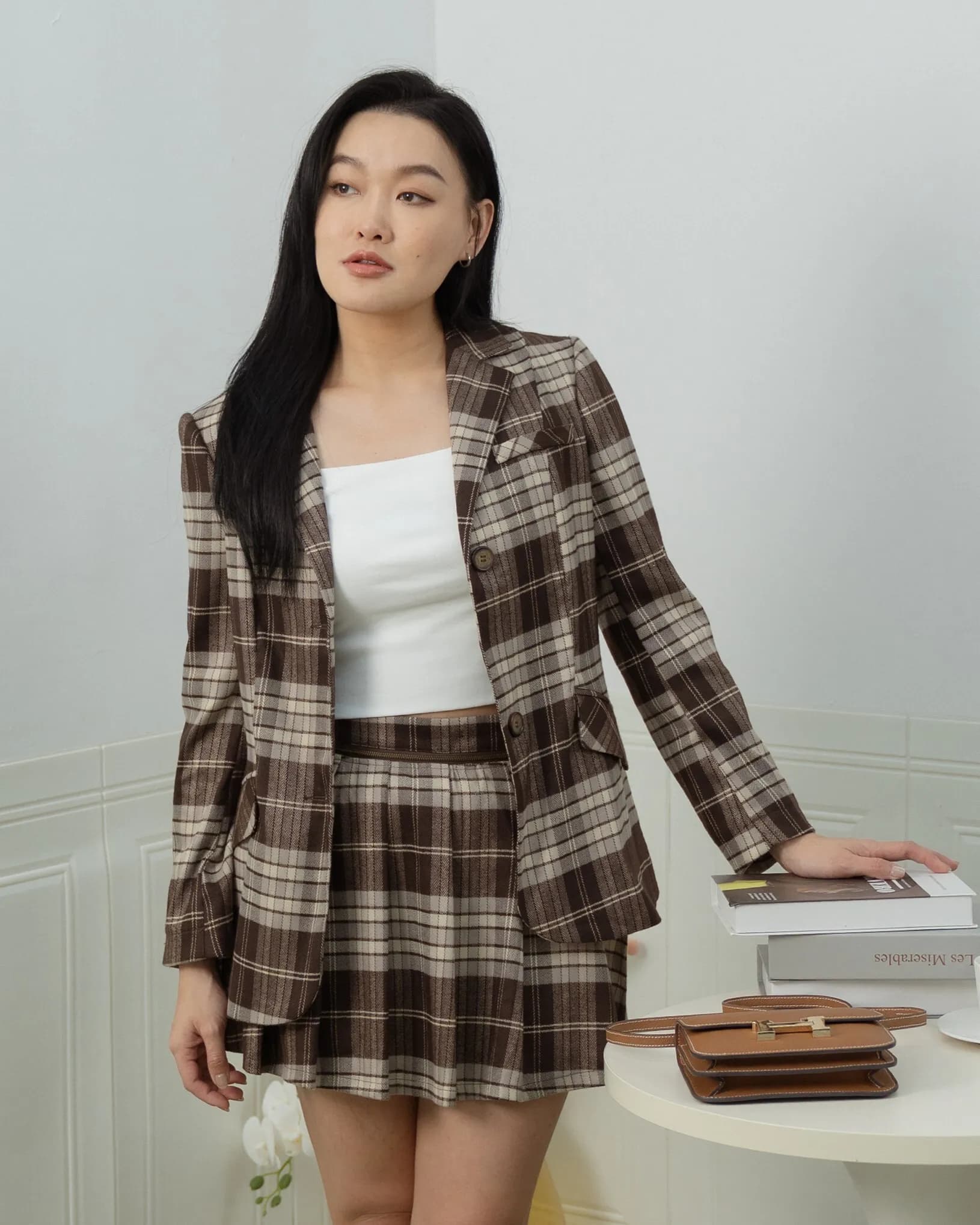 Hazel Brown Plaid Blazer ZBP5019