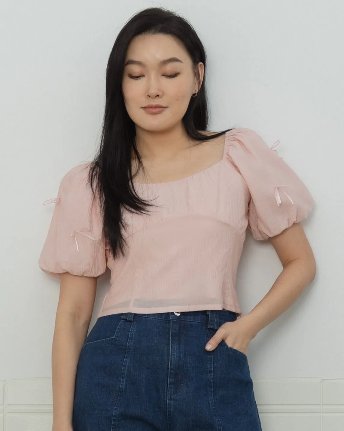 Emma Square-Neck Ribbon Top ZBP5051