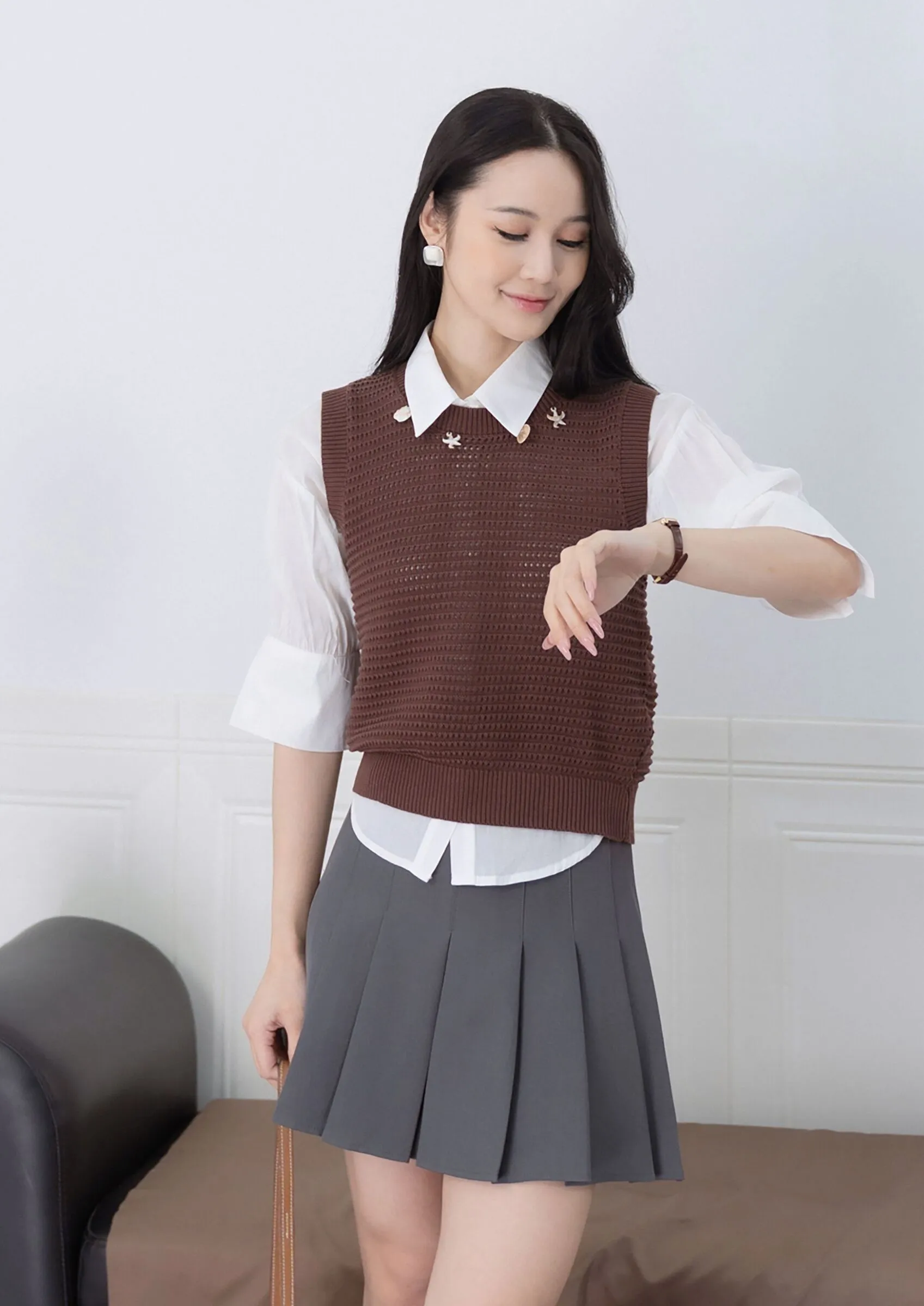 Grid Pattern Sleeveless Top ZBP5197