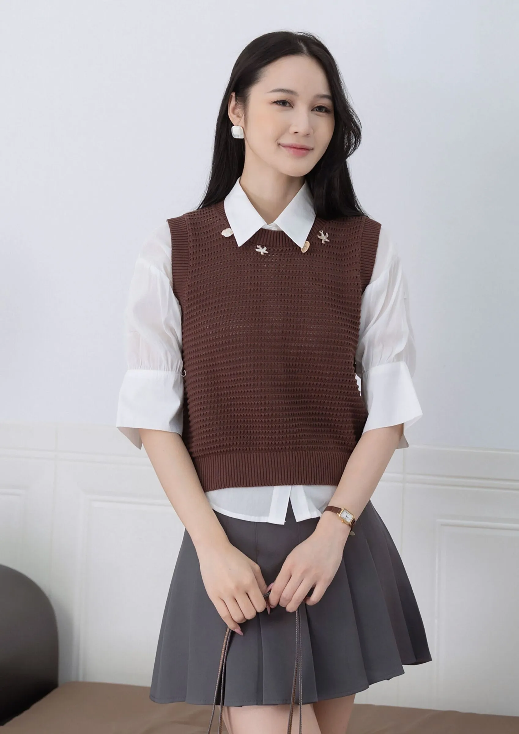 Grid Pattern Sleeveless Top ZBP5197