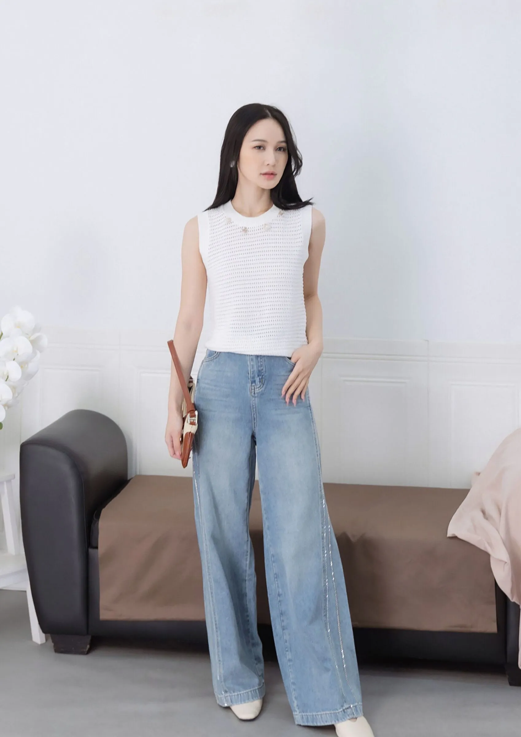 Grid Pattern Sleeveless Top ZBP5197