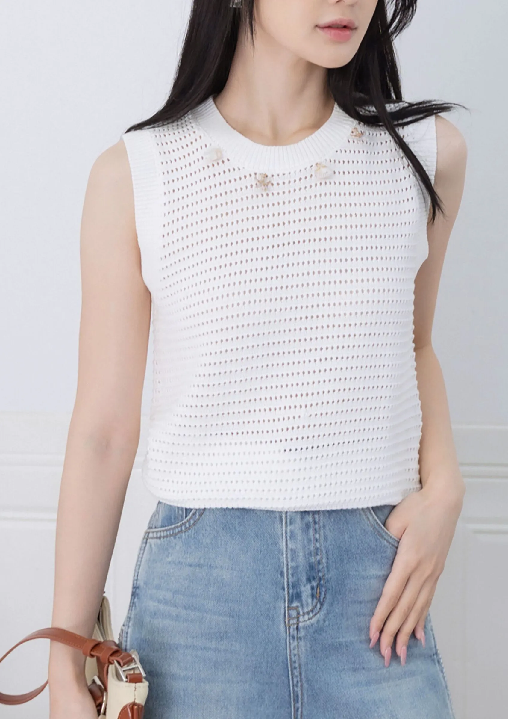 Grid Pattern Sleeveless Top ZBP5197