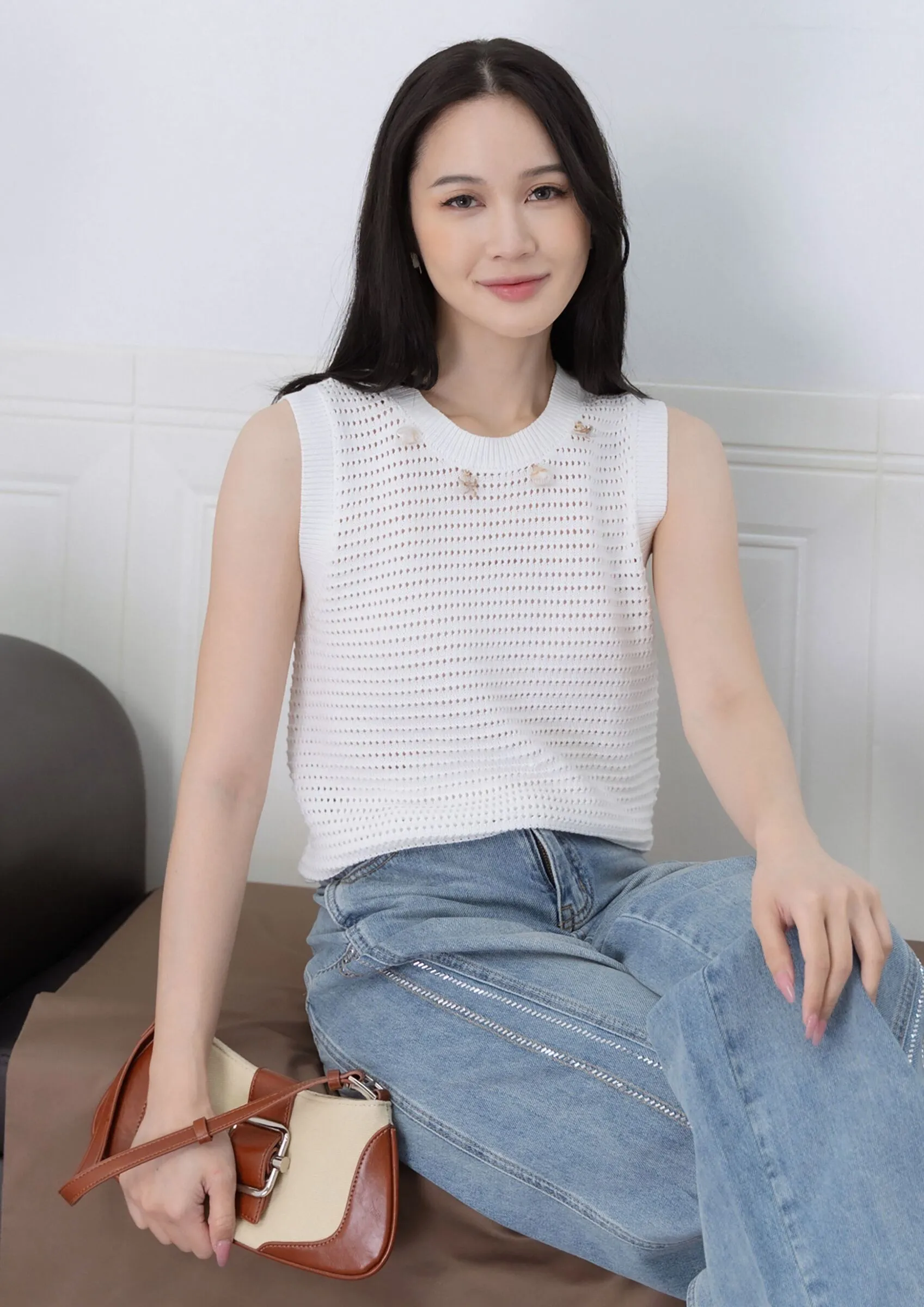 Grid Pattern Sleeveless Top ZBP5197
