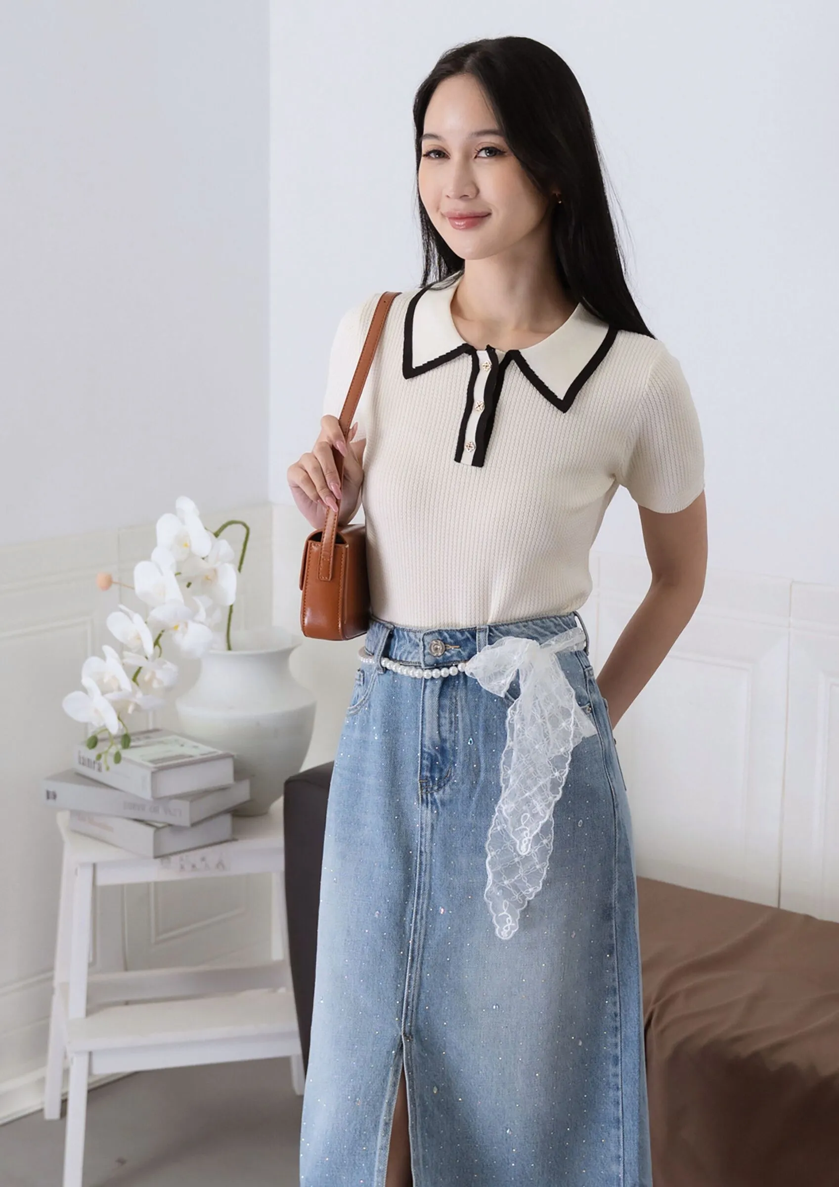 Sequin Skirt with Lace Belt ZJK5004