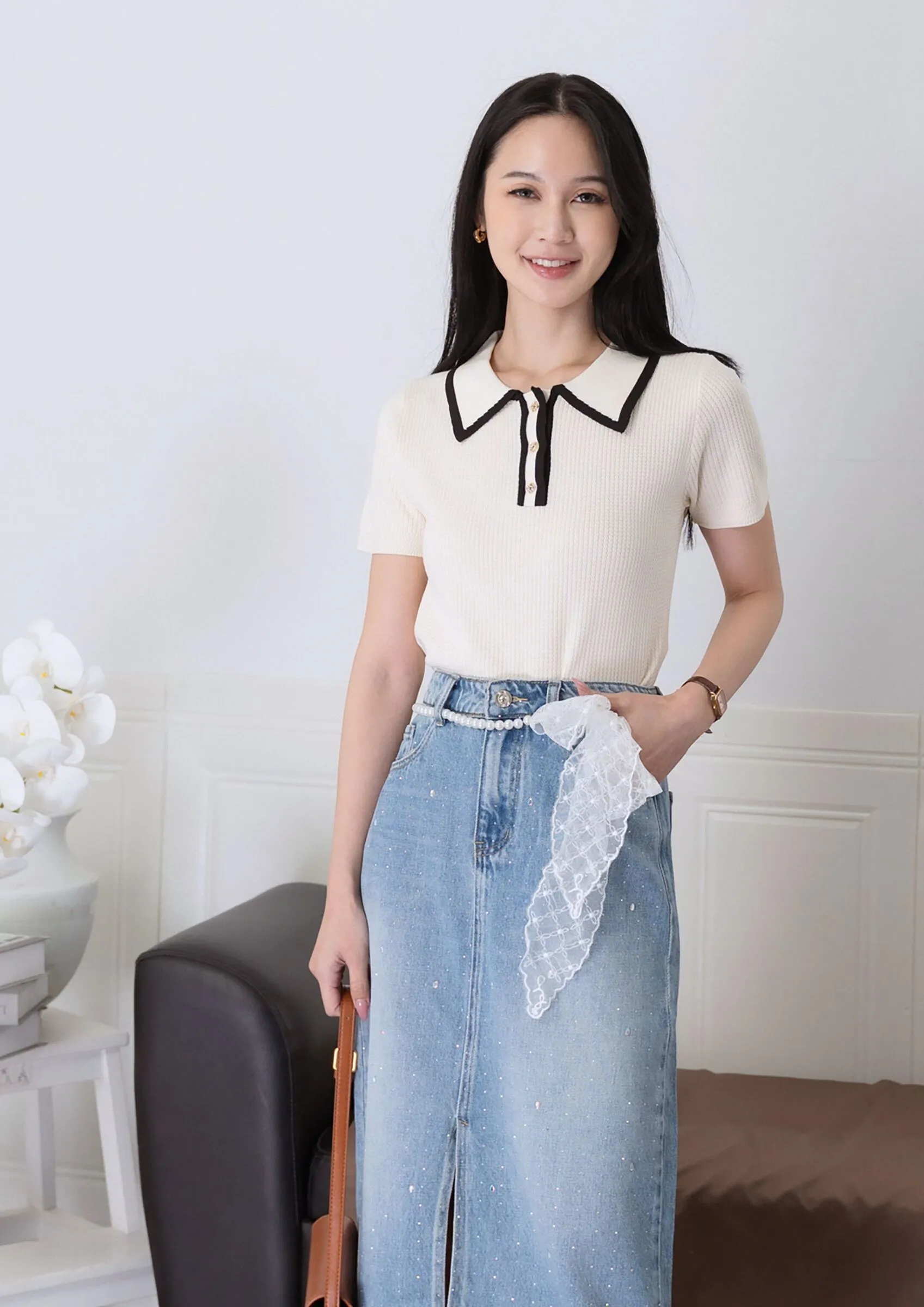 Sequin Skirt with Lace Belt ZJK5004