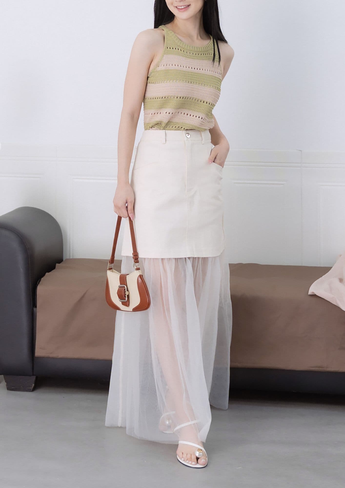 Larissa Organza Panel Twill Skirt ZSK5052