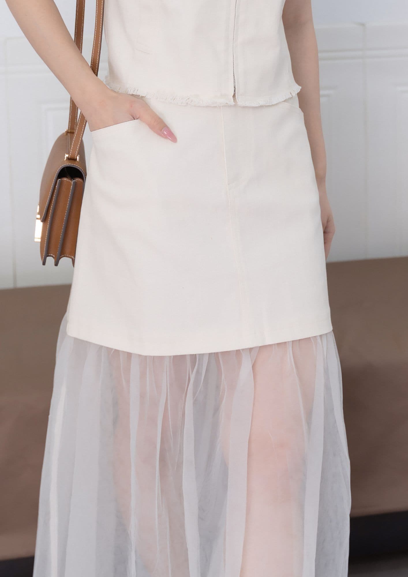 Larissa Organza Panel Twill Skirt ZSK5052