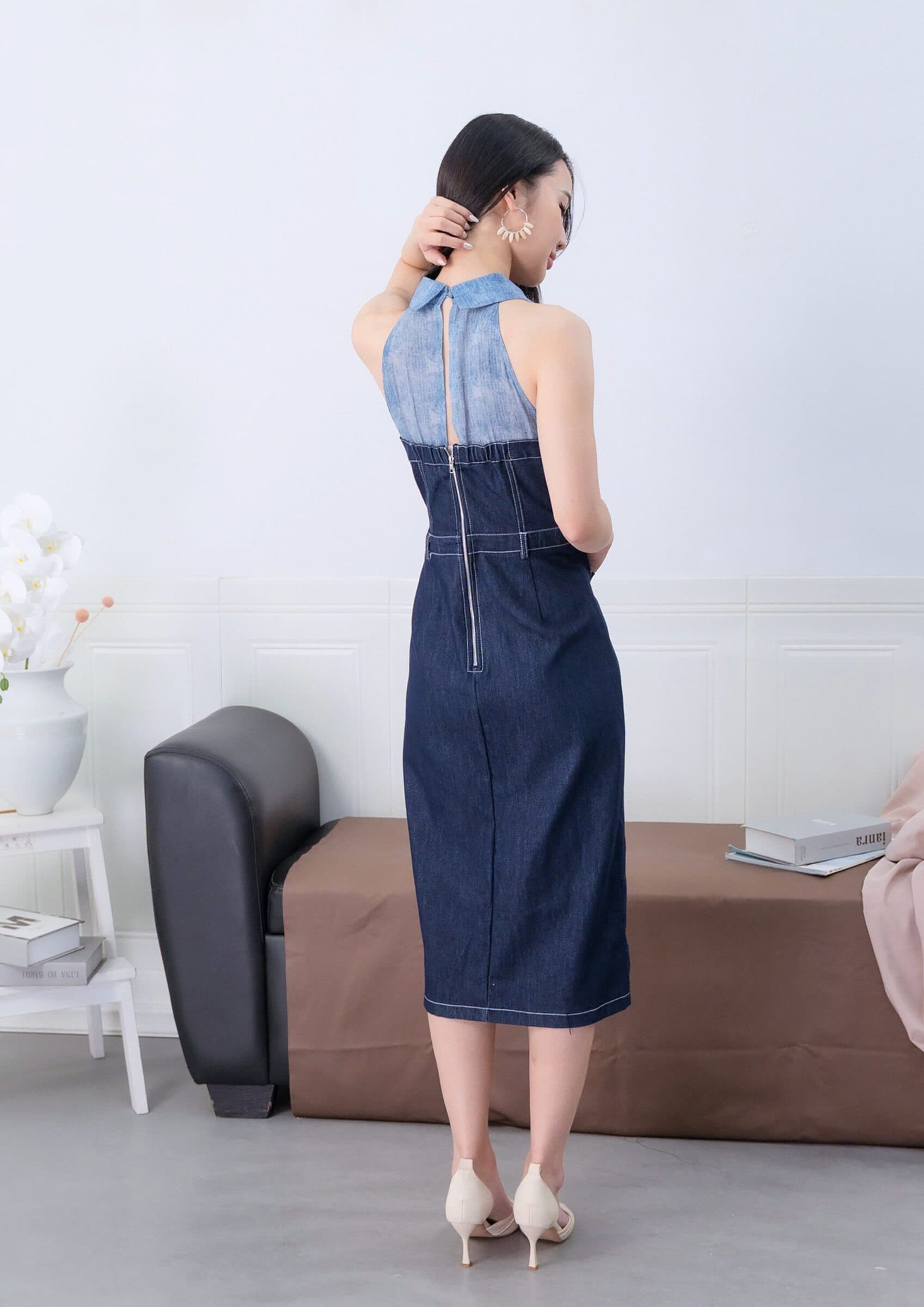 Halter Mesh Panel Dress ZBL5040