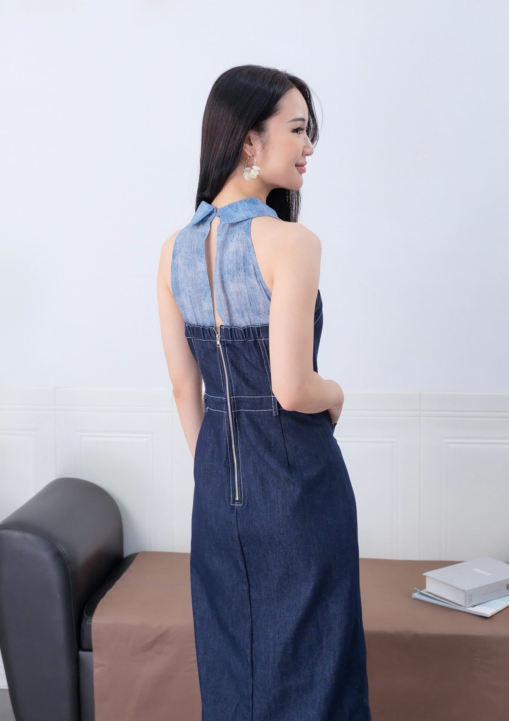 Halter Mesh Panel Dress ZBL5040
