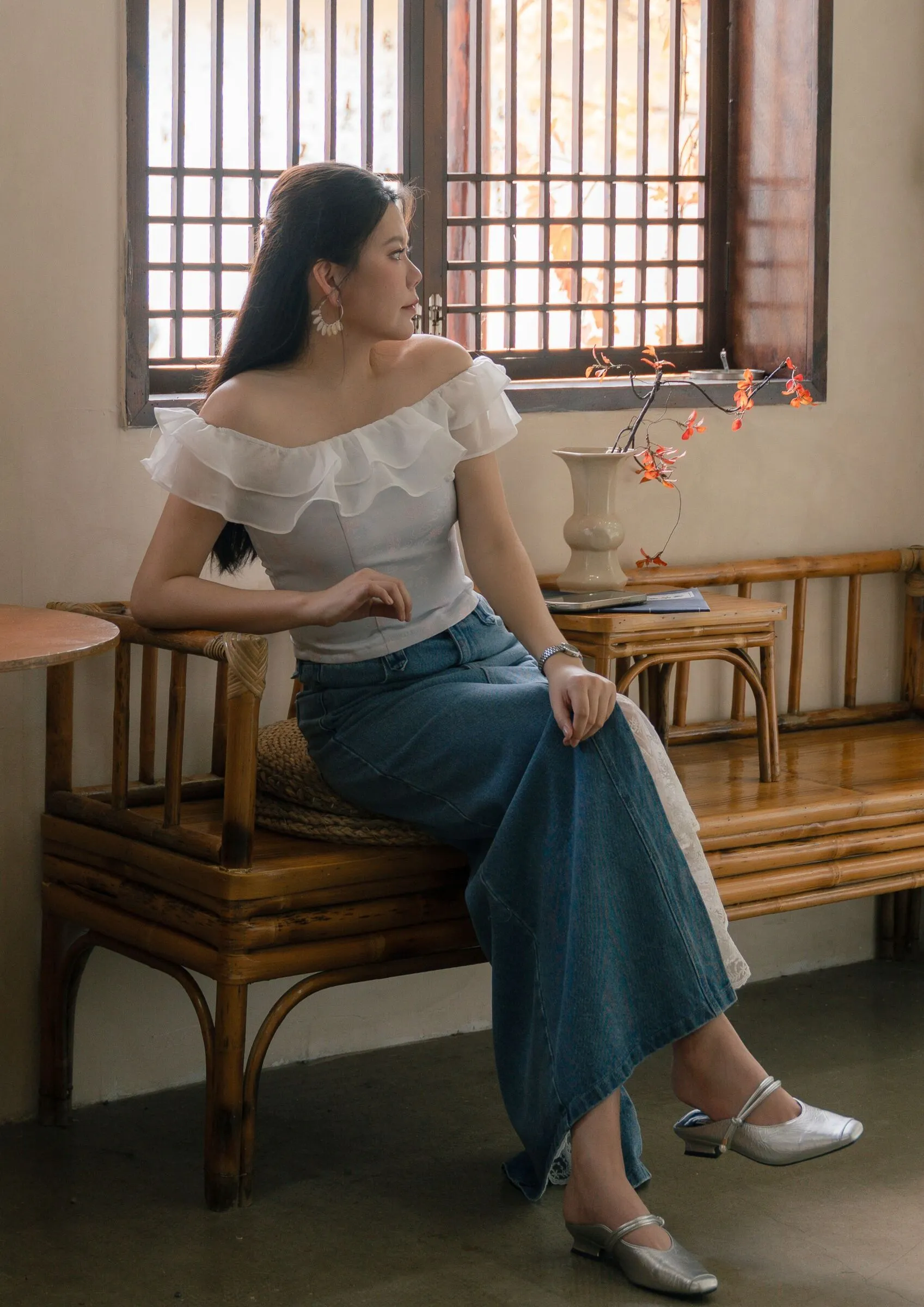 Sheer Organza Off-Shoulder Blouse ZBP5201