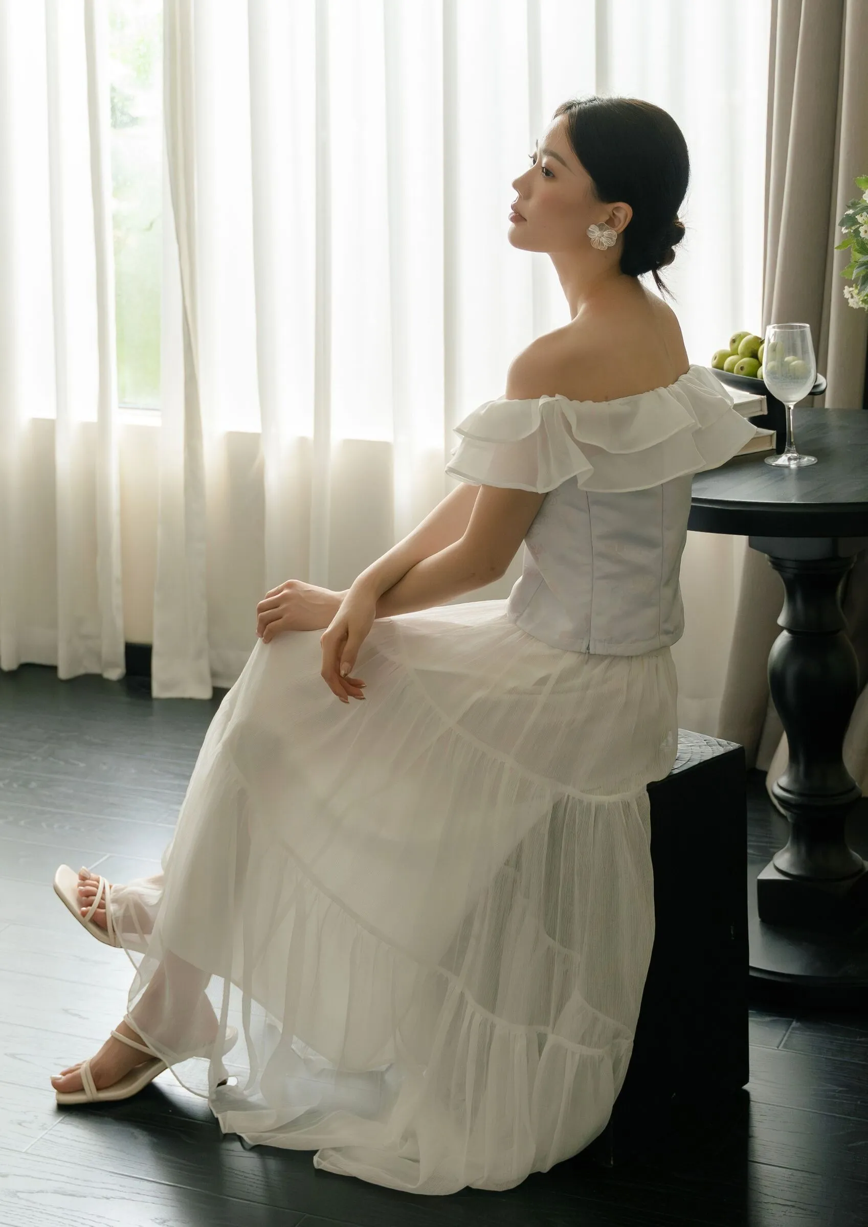 Sheer Organza Off-Shoulder Blouse ZBP5201