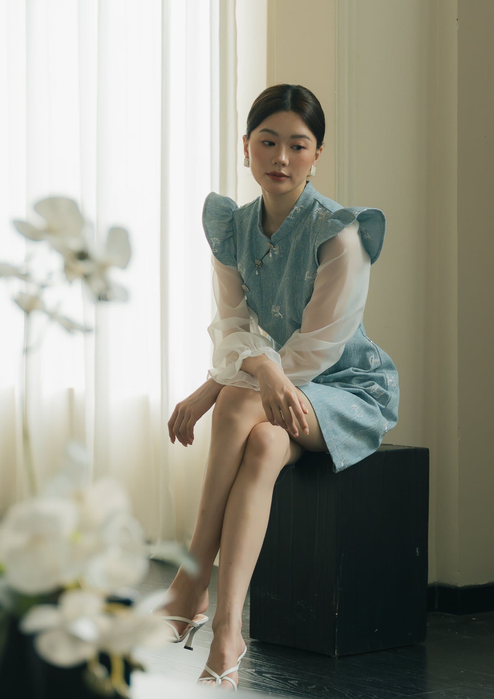 CNY Organza Long-Sleeve Dress ZBL5058