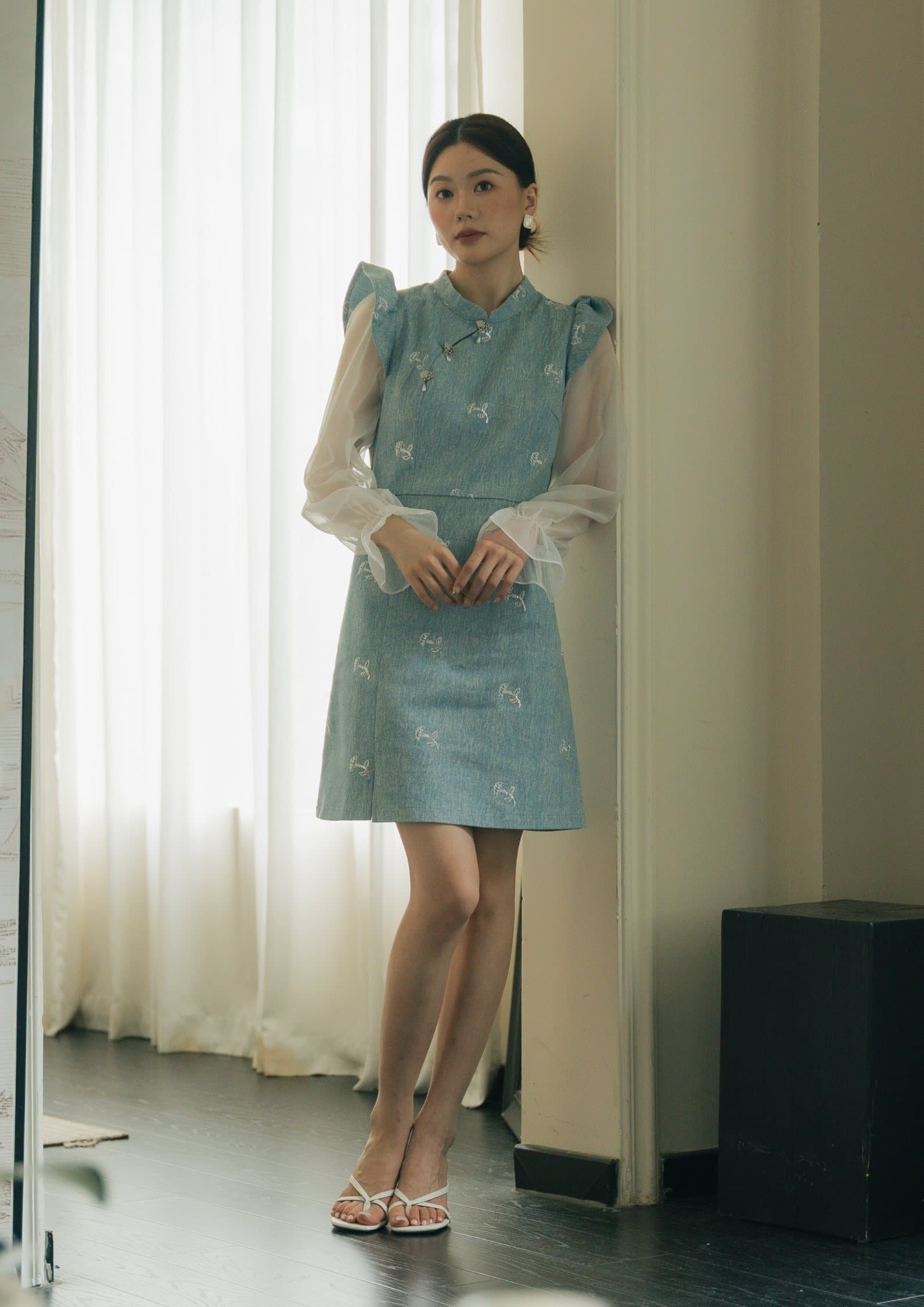 CNY Organza Long-Sleeve Dress ZBL5058