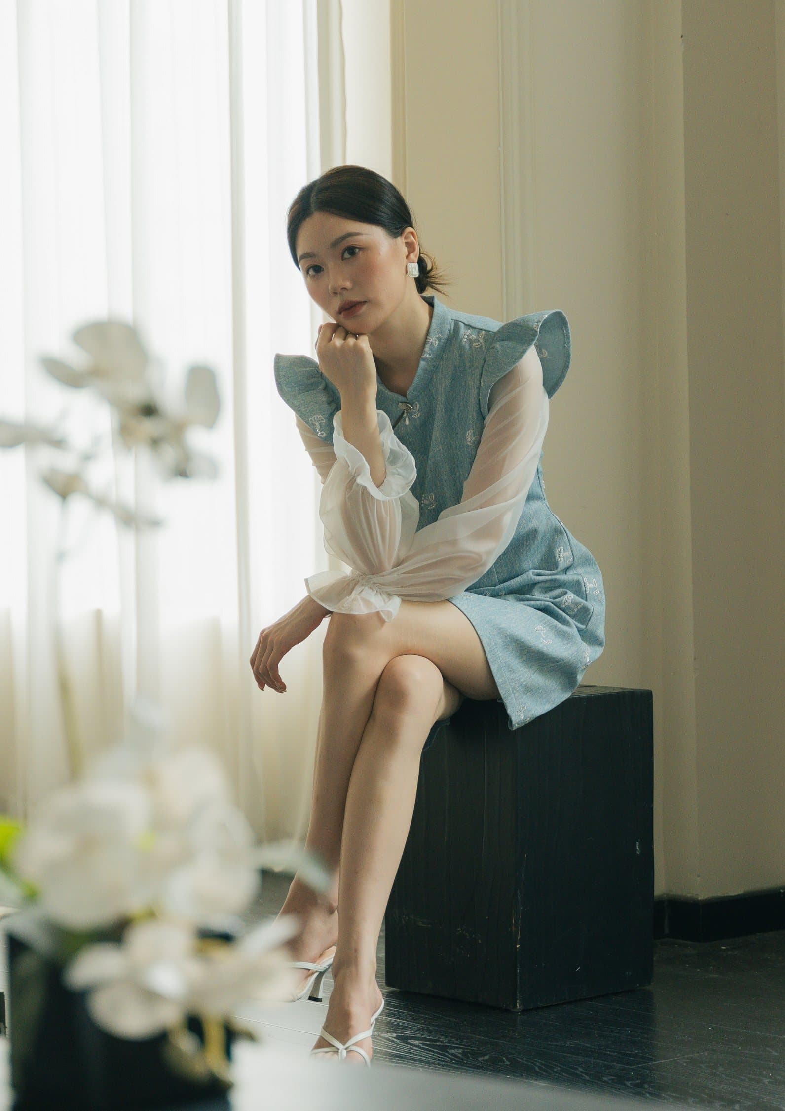 CNY Organza Long-Sleeve Dress ZBL5058