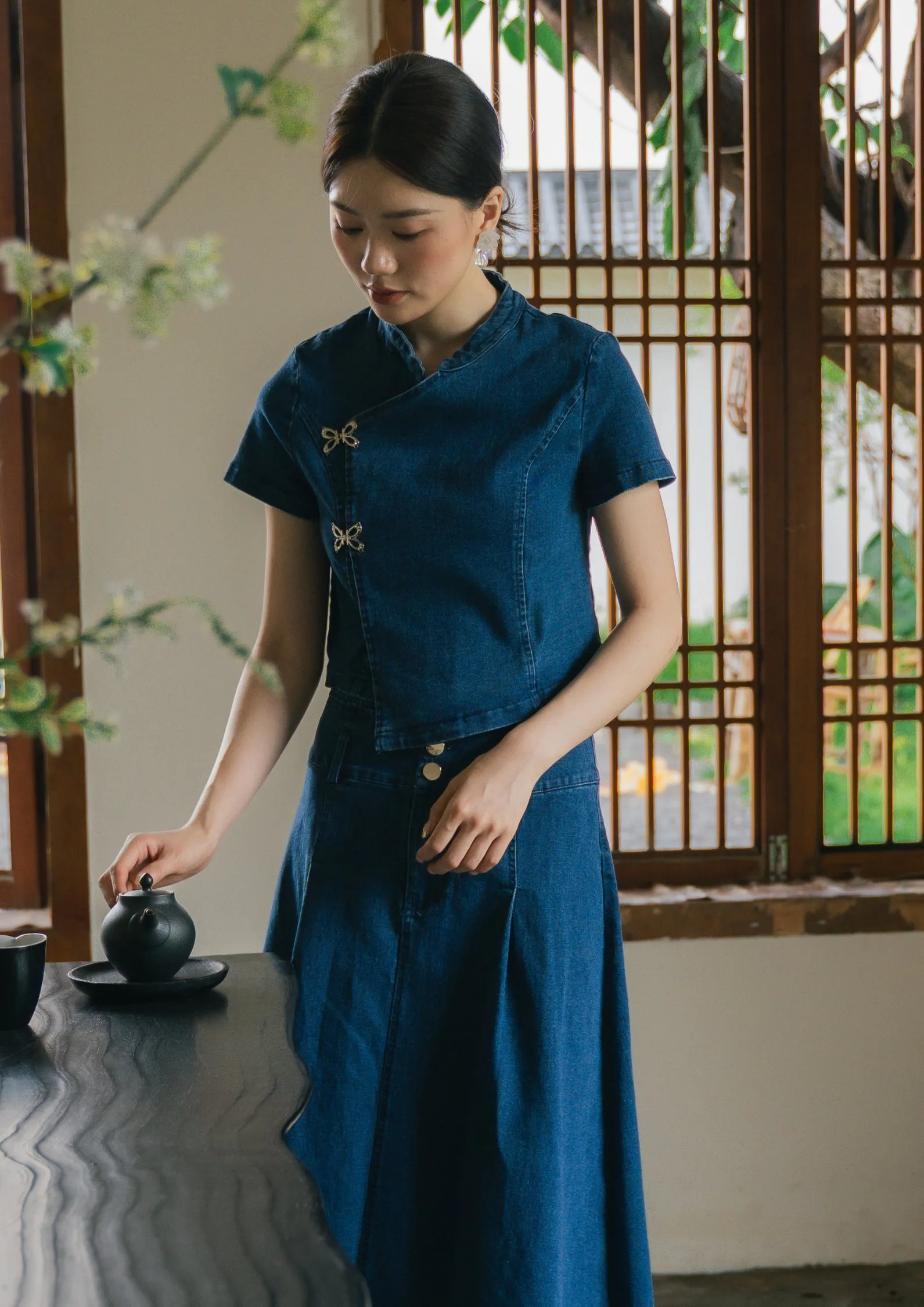 Denim Cheongsam-Inspired TOP ZBP5164