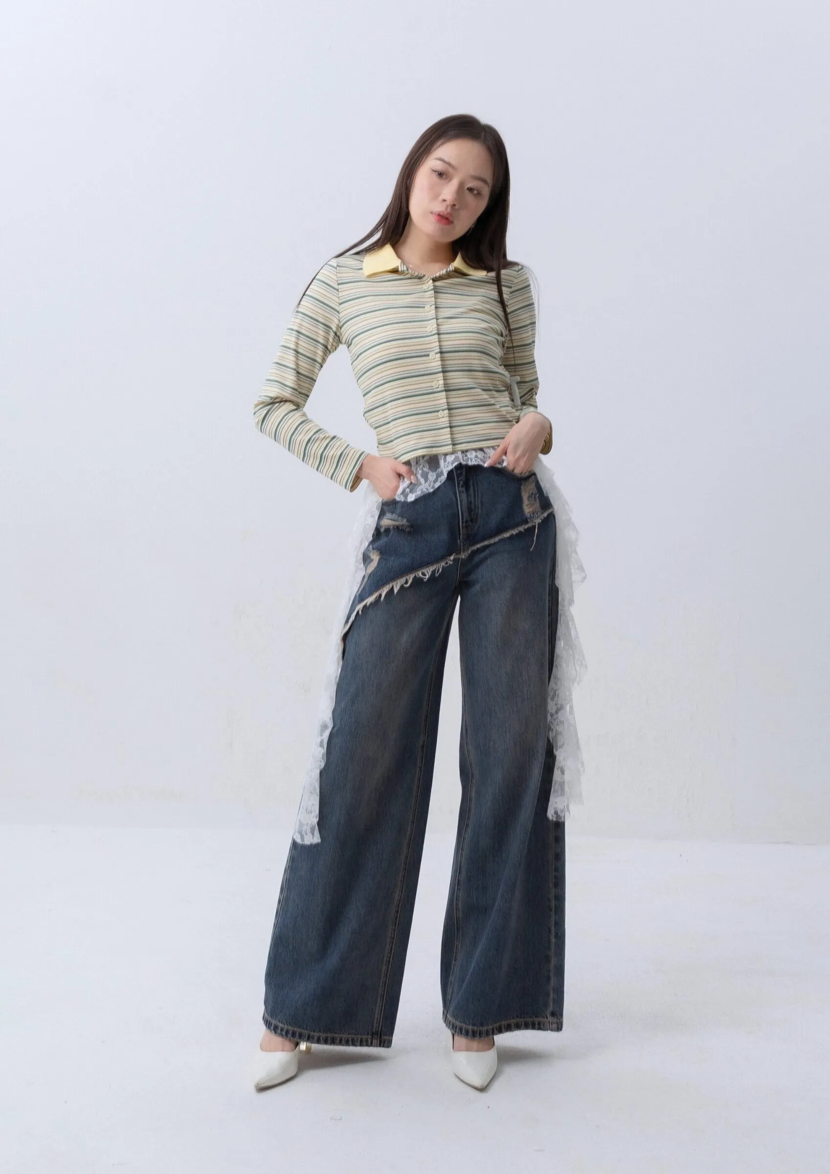 Layered Front Denim Pants ZJL5029