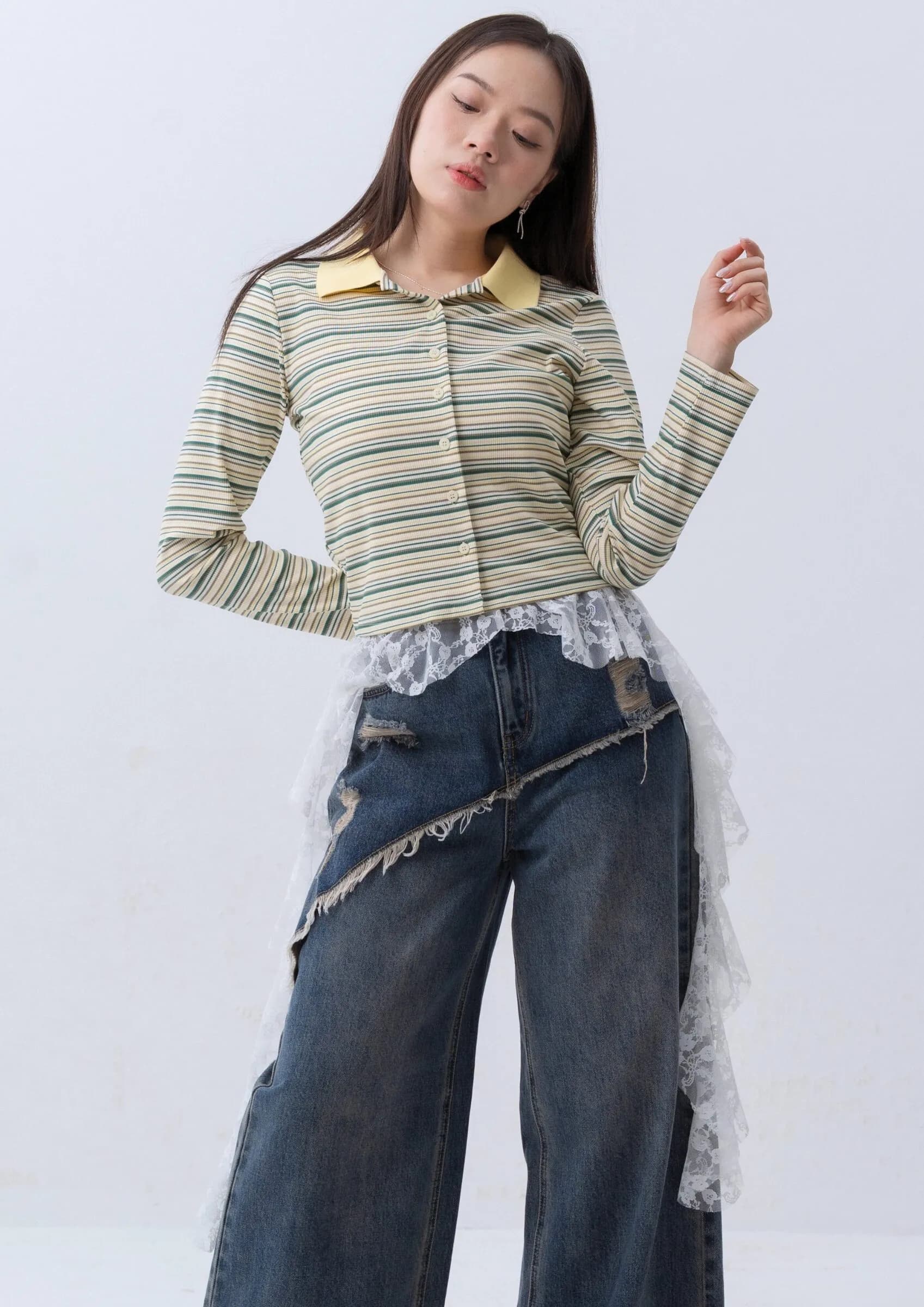 Layered Front Denim Pants ZJL5029