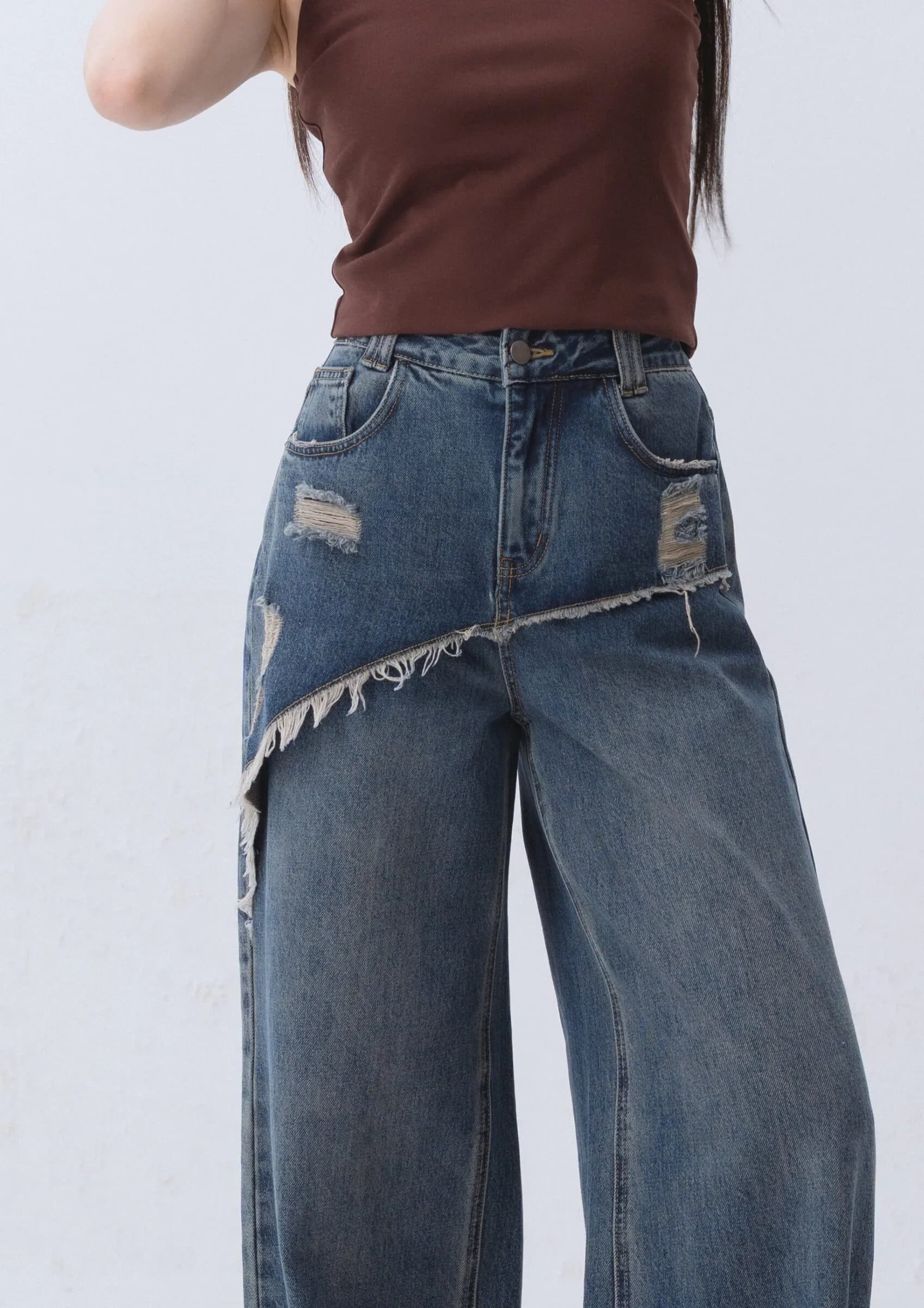 Layered Front Denim Pants ZJL5029
