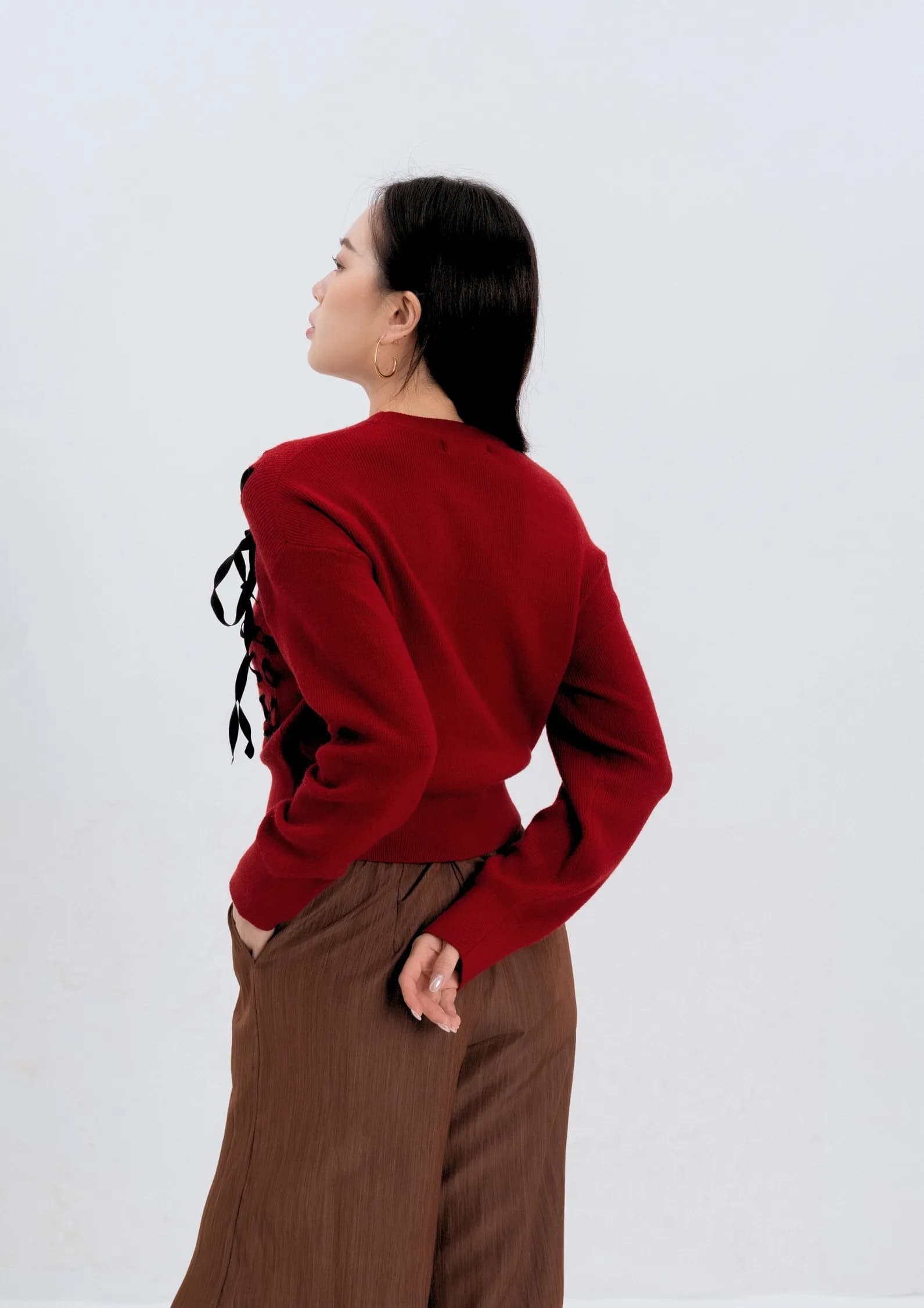 Structured Lace-Up Knit Top ZBP5233