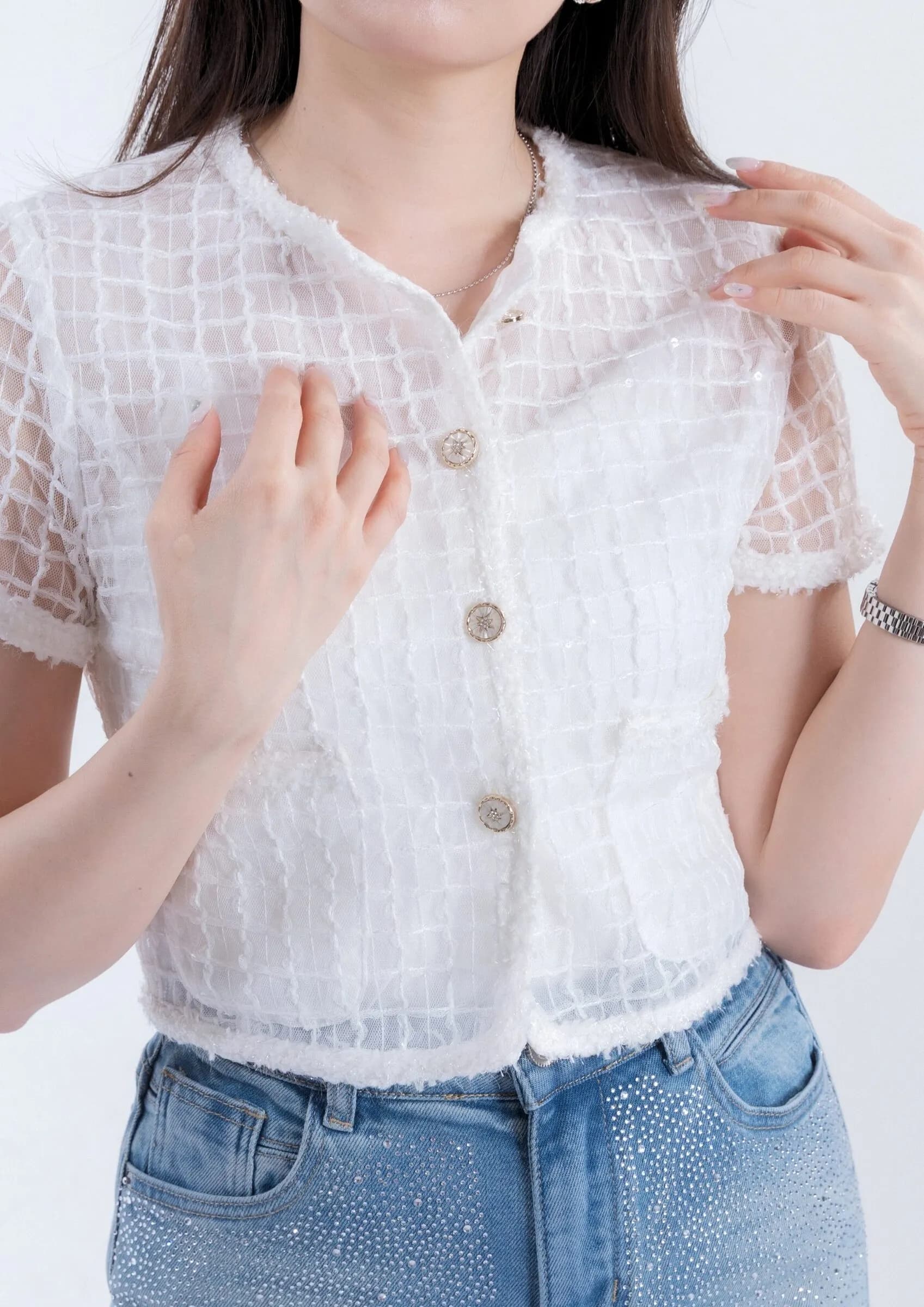 Sheer Chiffon Short Sleeve Top ZBP5272