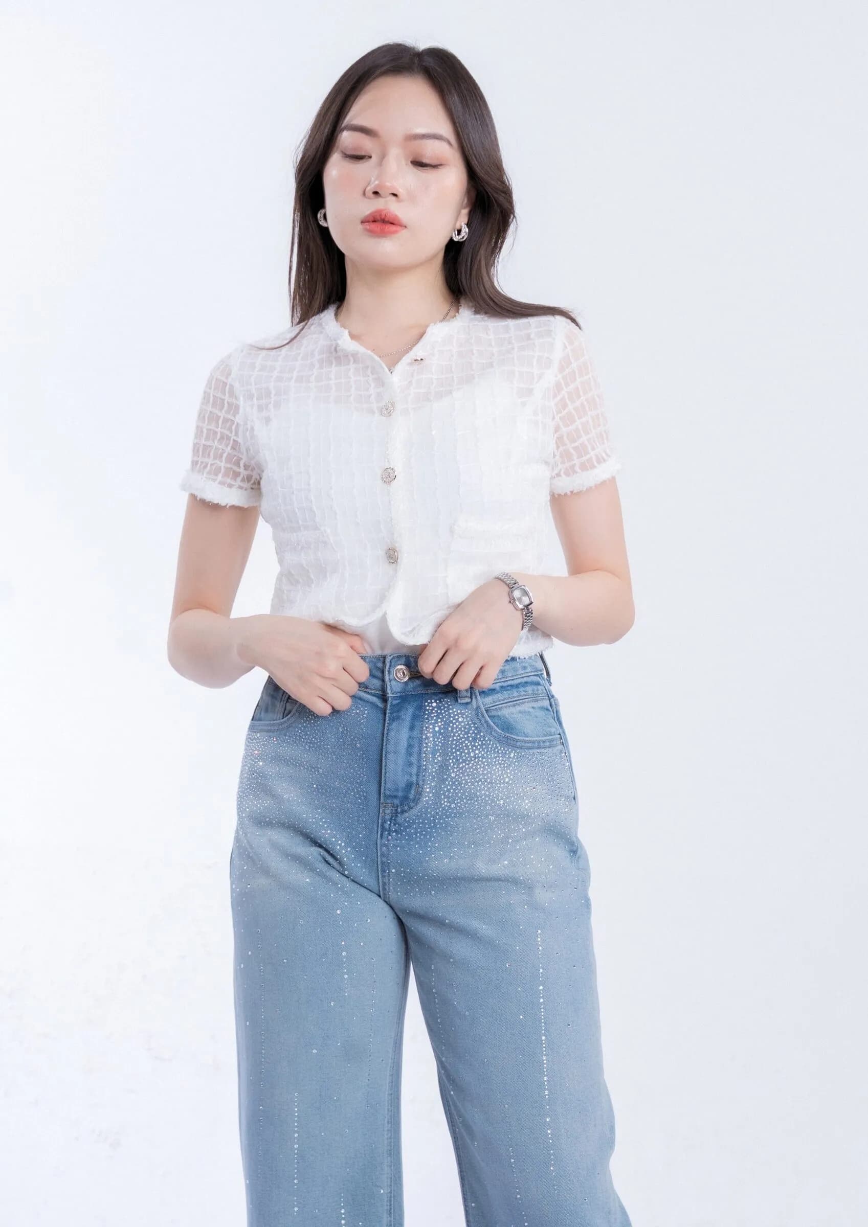 Sheer Chiffon Short Sleeve Top ZBP5272