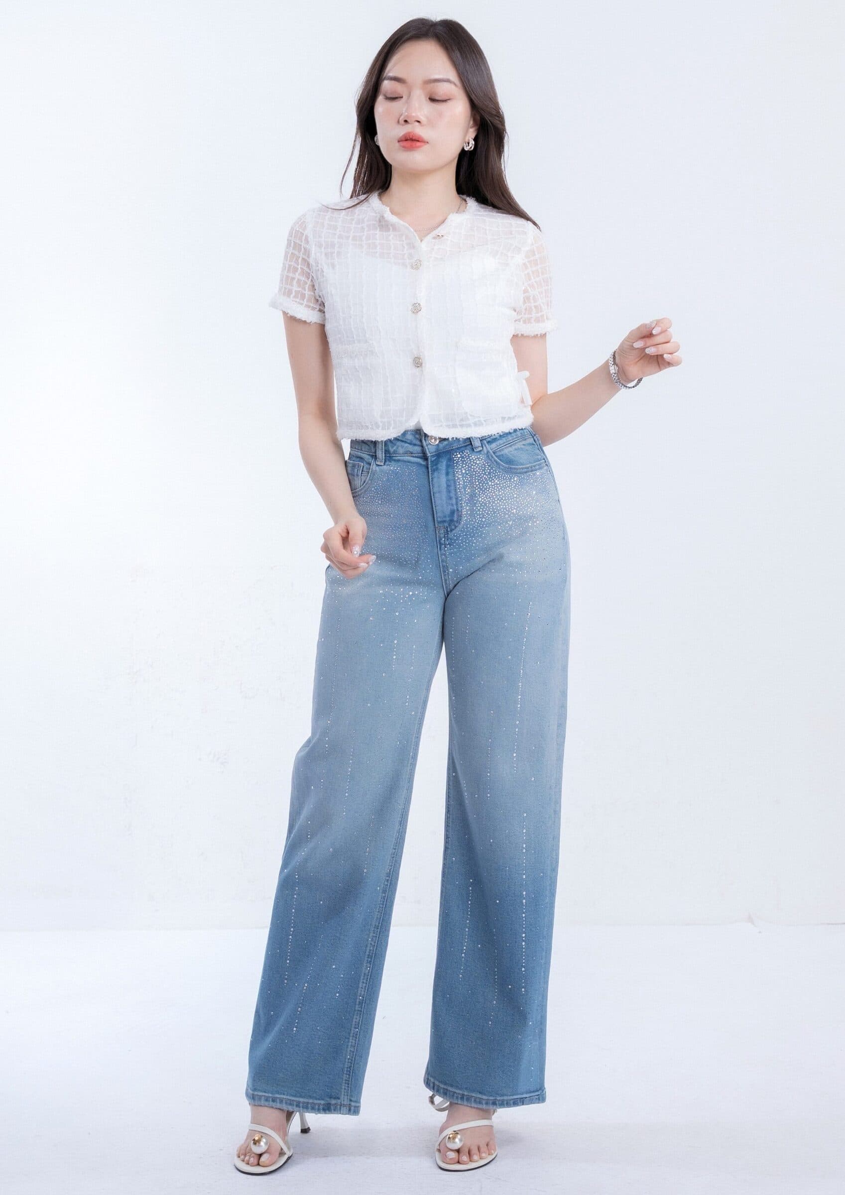 Ombre Rhinestone Denim Pants ZJL5038