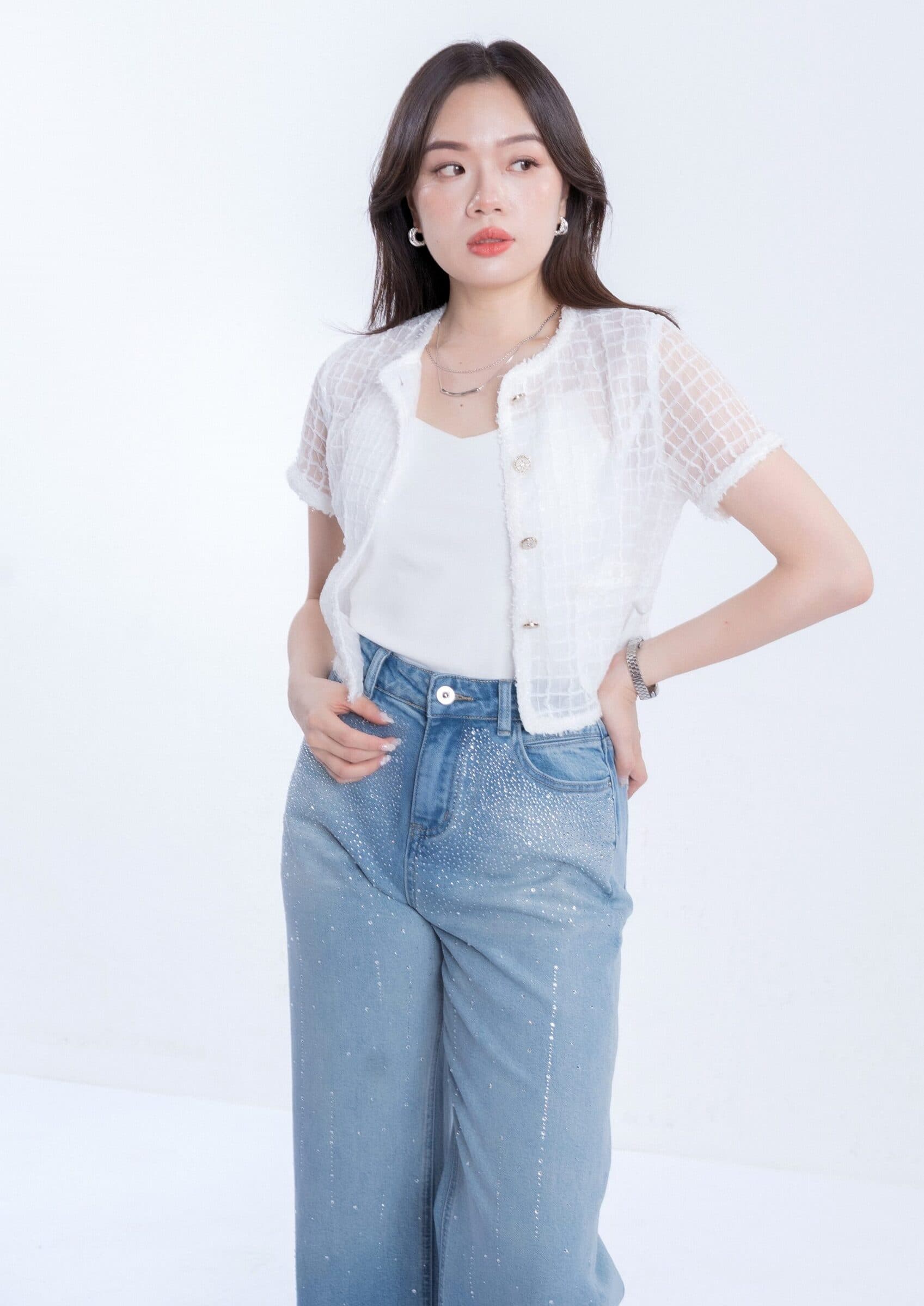 Ombre Rhinestone Denim Pants ZJL5038