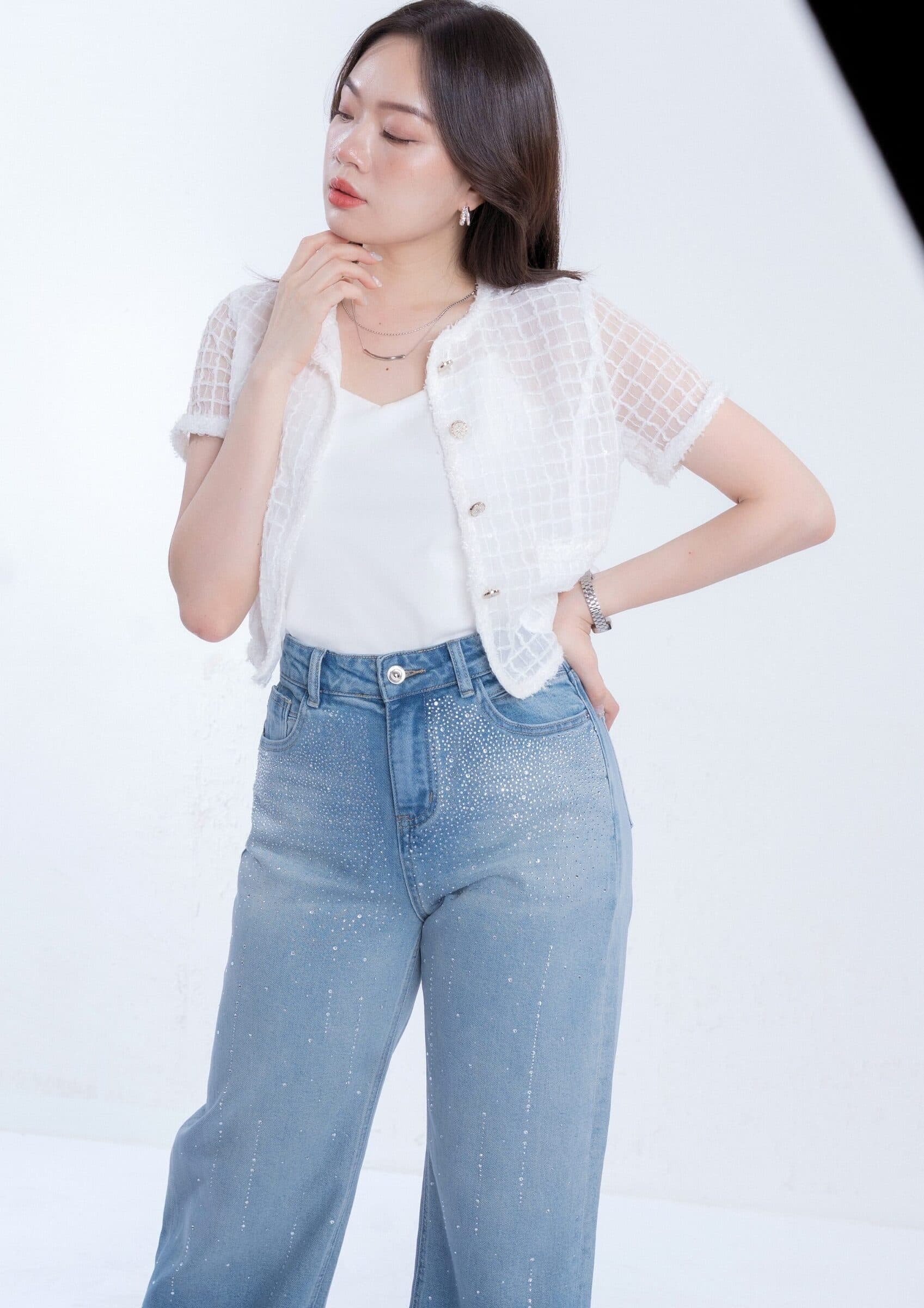 Ombre Rhinestone Denim Pants ZJL5038
