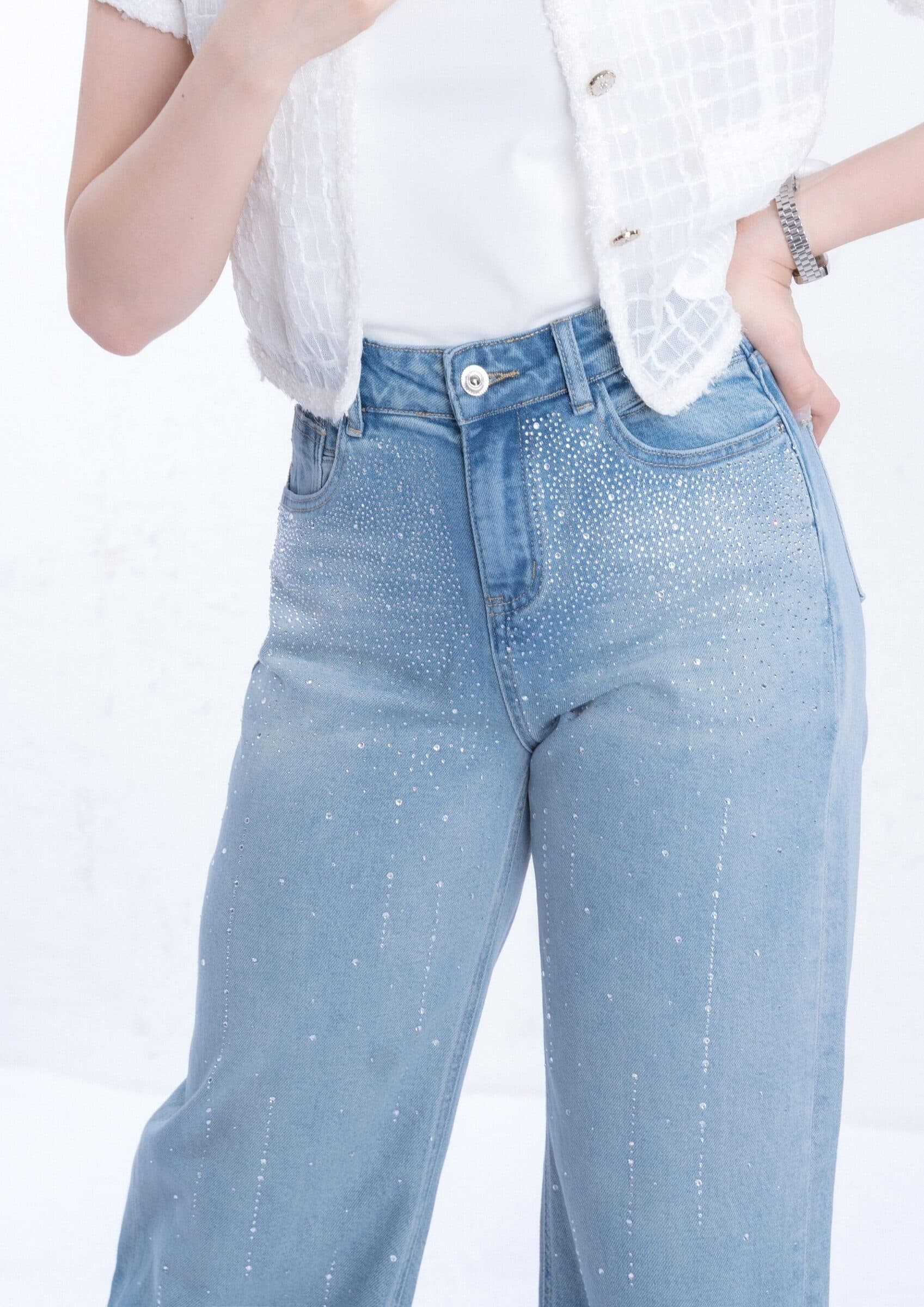 Ombre Rhinestone Denim Pants ZJL5038