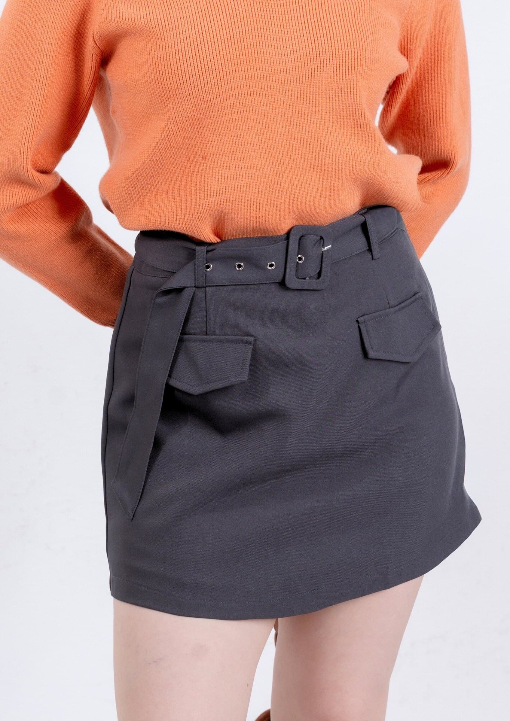 Skirt with Built-In Wide Belt ZSK6003