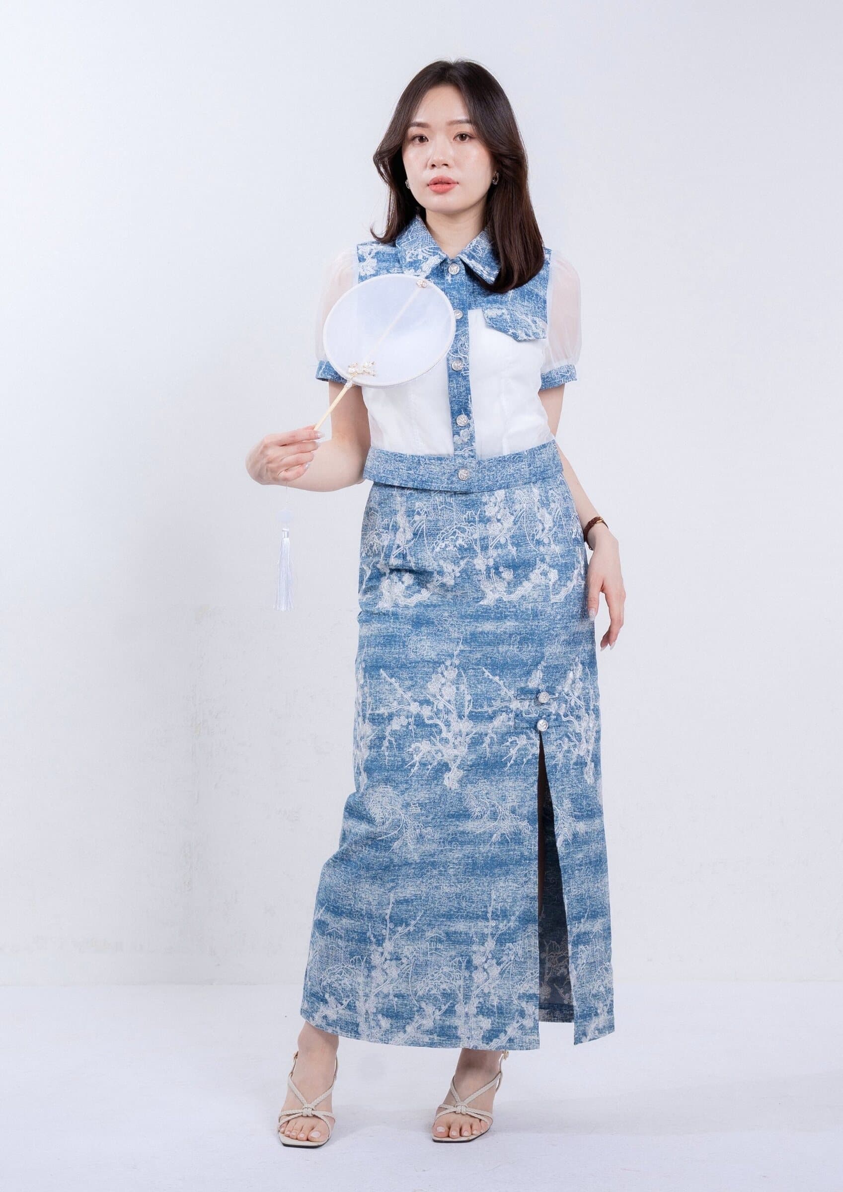 CNY Collection Chic Organza Denim Top ZBP6001