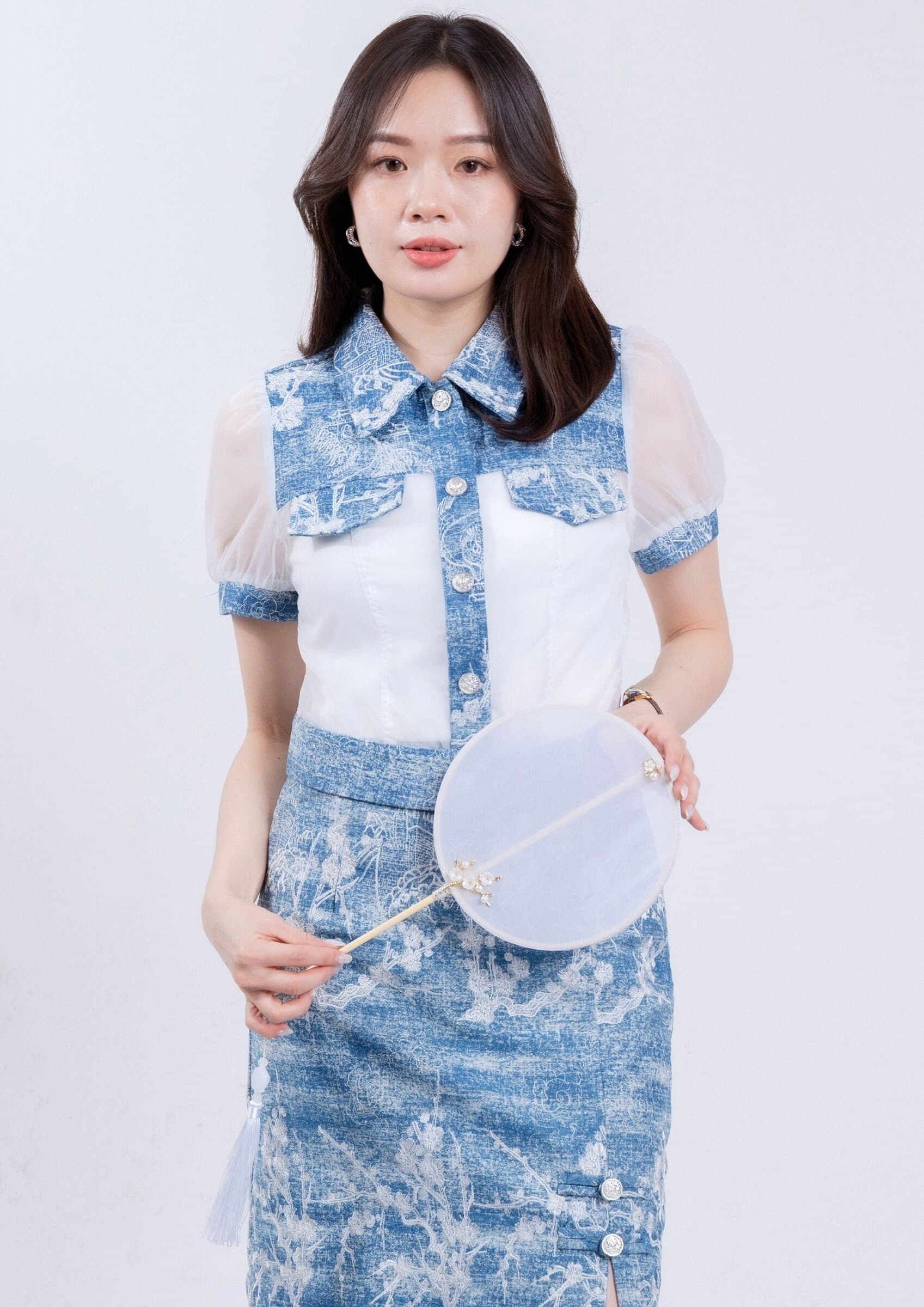 CNY Collection Chic Organza Denim Top ZBP6001