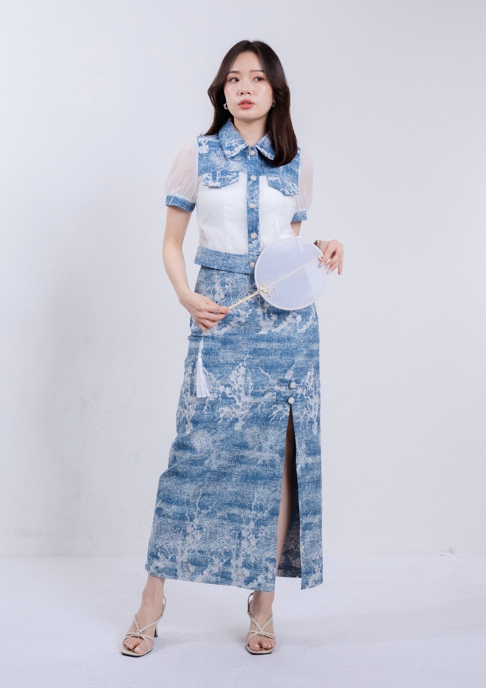 CNY Collection Chic Organza Denim Top ZBP6001
